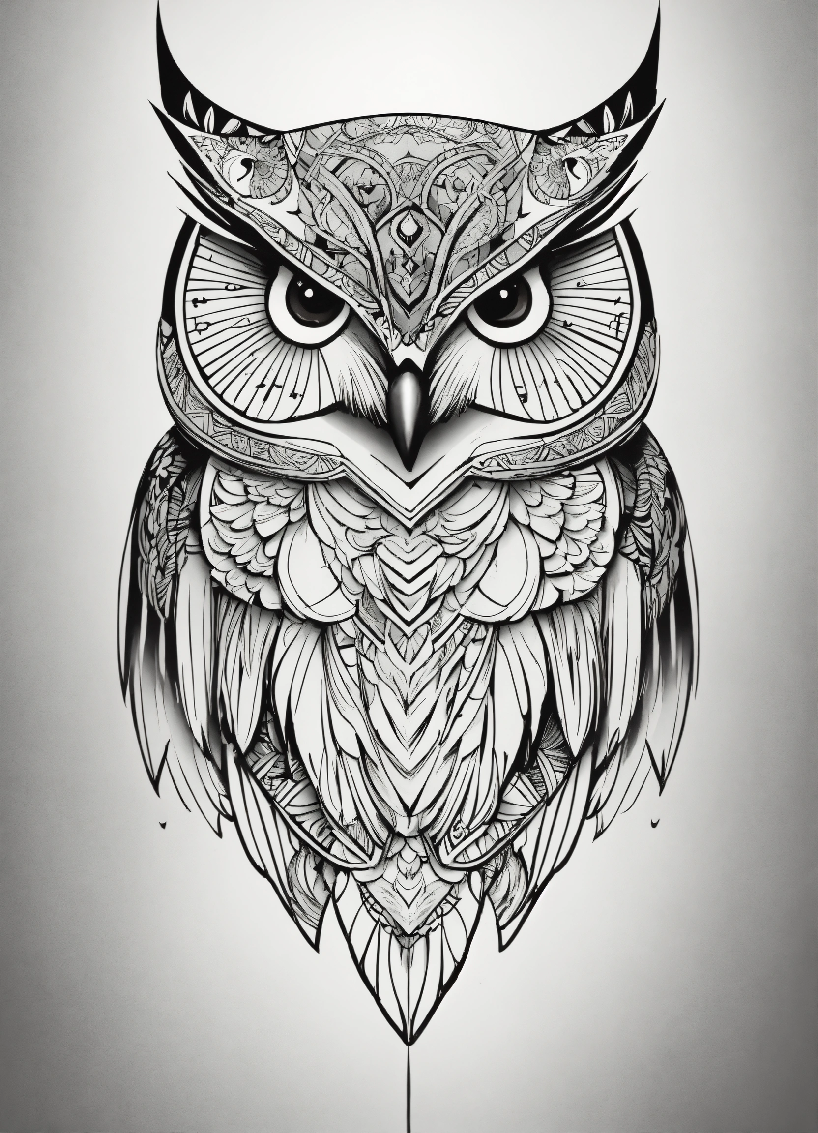Lexica - Symmetry, one owl head and only facing front, glare, black and ...