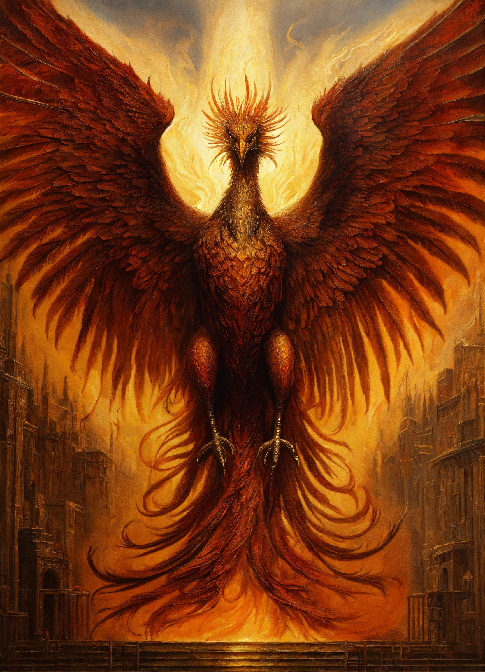 Lexica - An oil painting by H.R. Giger of a powerful phoenix, the ...