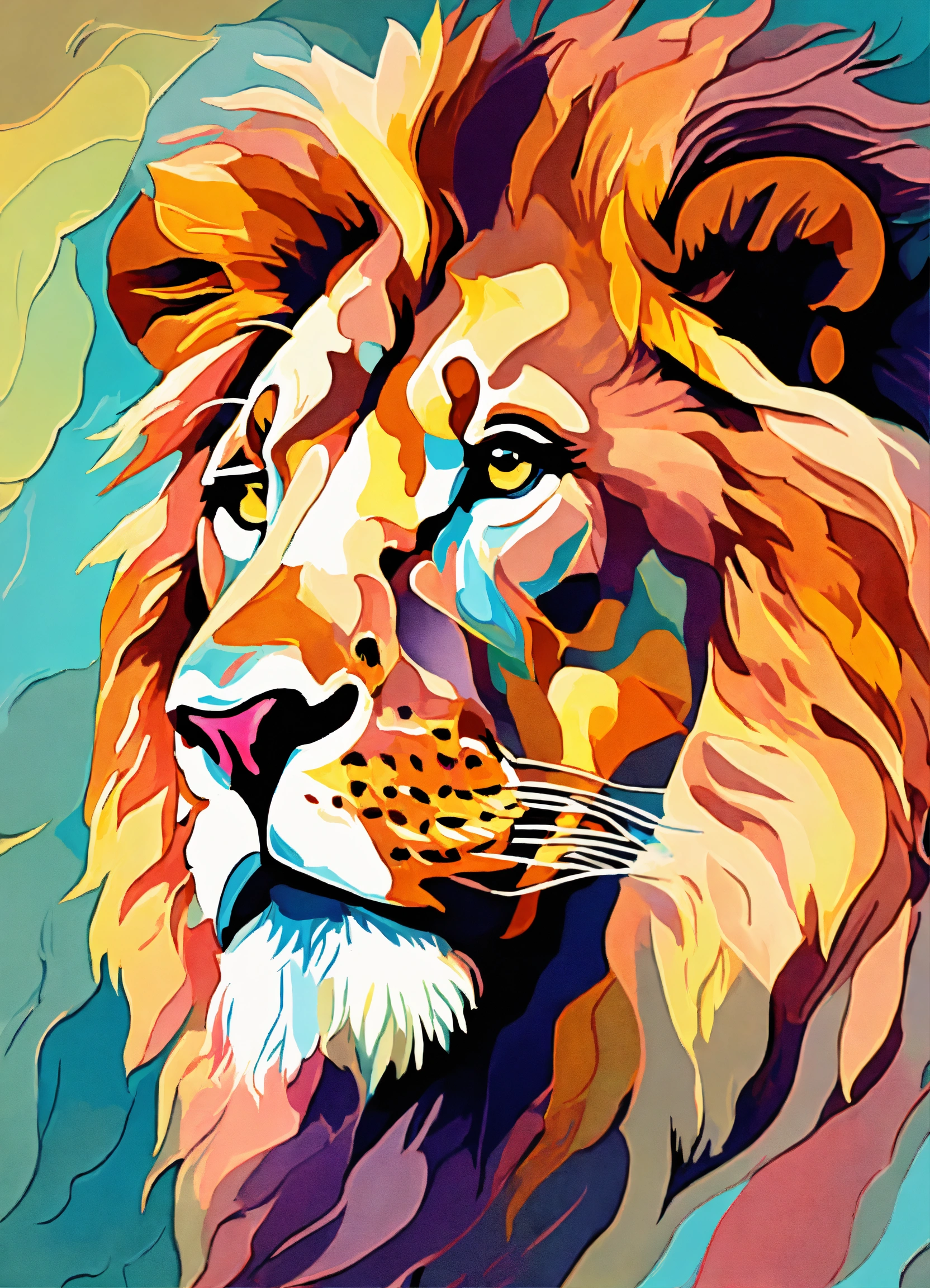 Lexica - Abstract Vincent van Gogh painting lion in pastel shades.