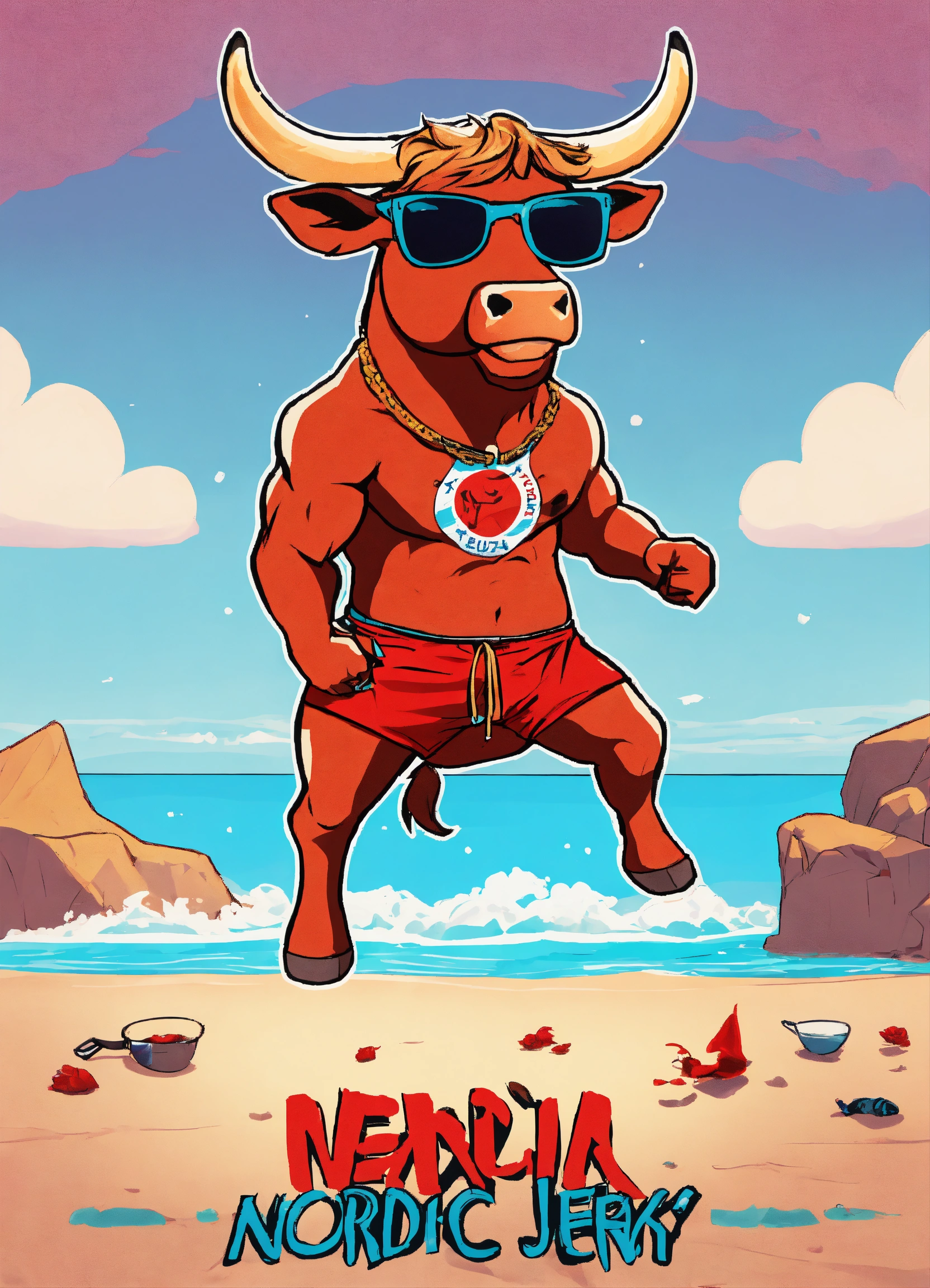 Lexica - A riped bull that flexes his arms up and wearing sunglasess ...