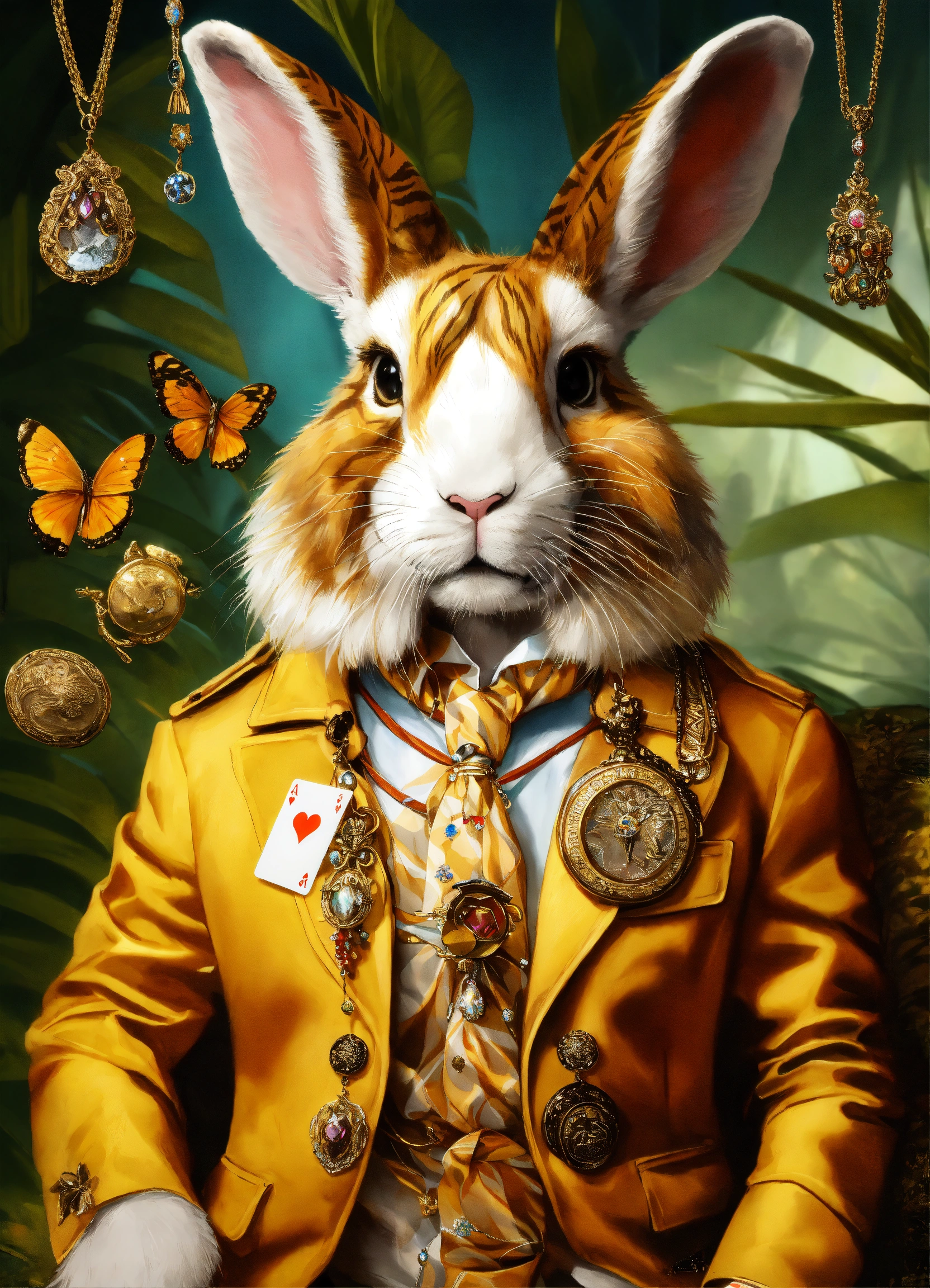 Lexica - Fluffy rabbit, the coat is painted in tiger color, there are ...