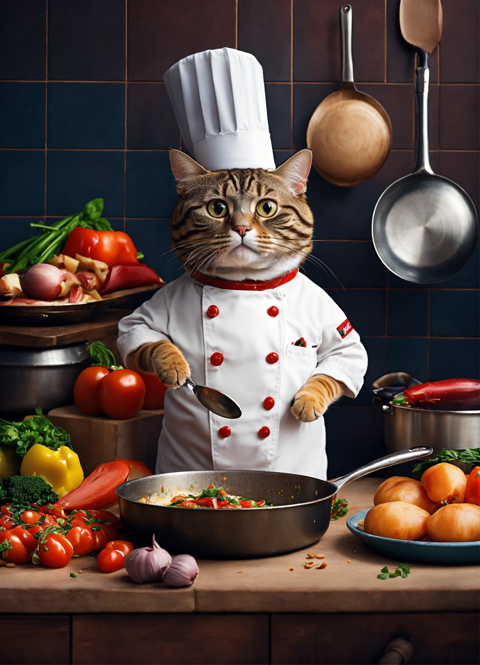 Lexica - A cat look like a cooking chef, funny and pro like ratatouille