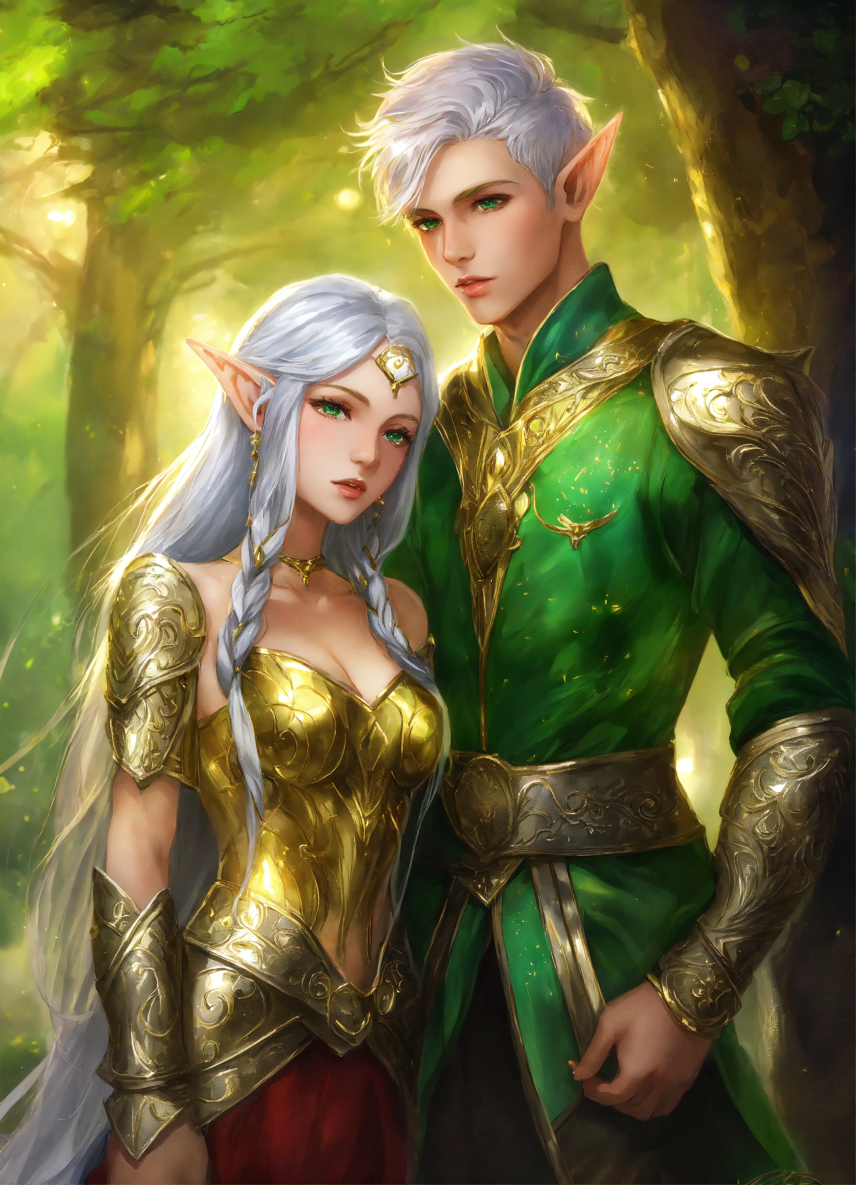 Lexica Fantasy Boy And Girl Elf Gold Skin Green Eyes Silver Hair
