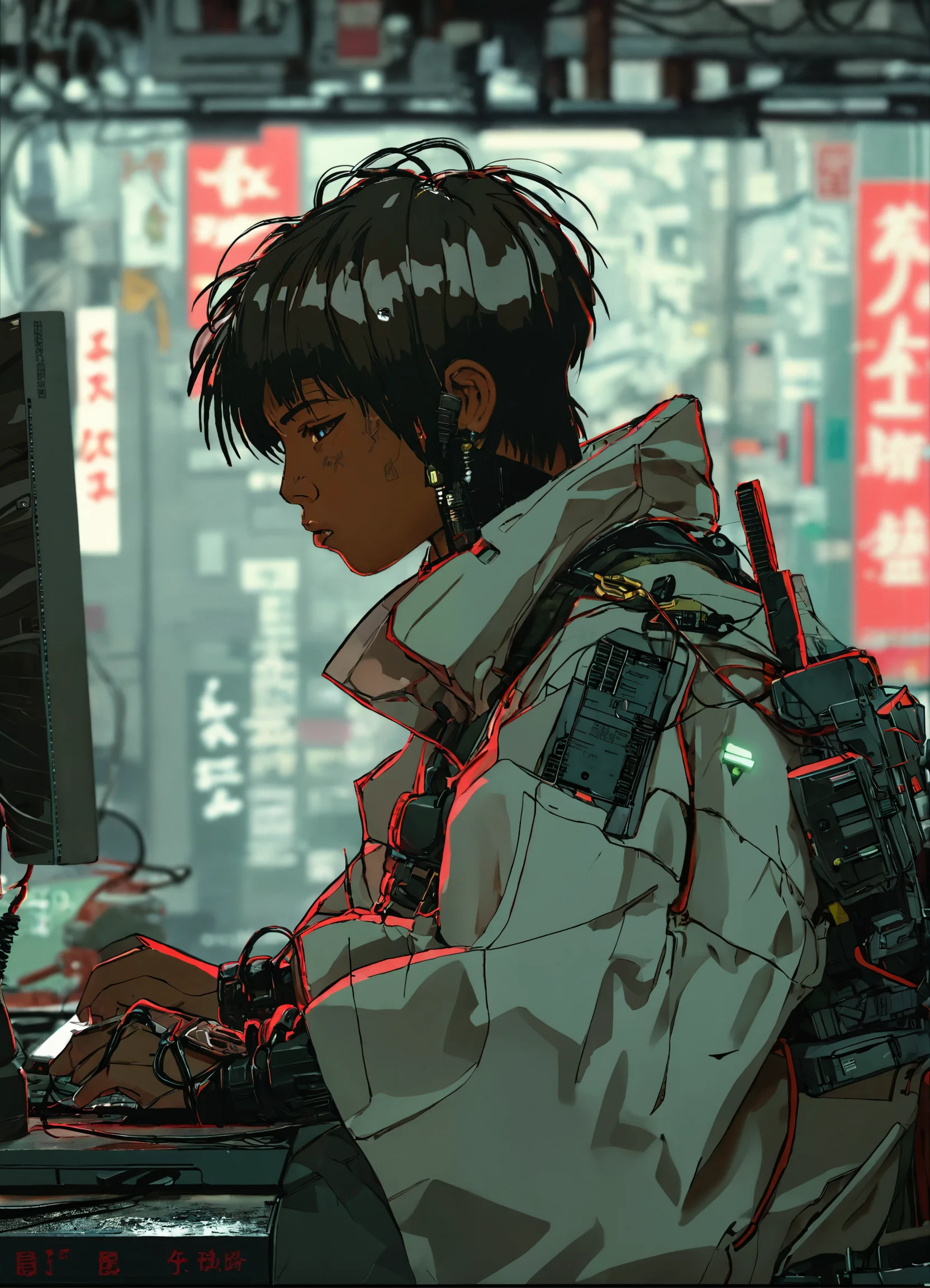 Lexica - Samurai cyberpunk boy, brown skin, short hair, fixing ...