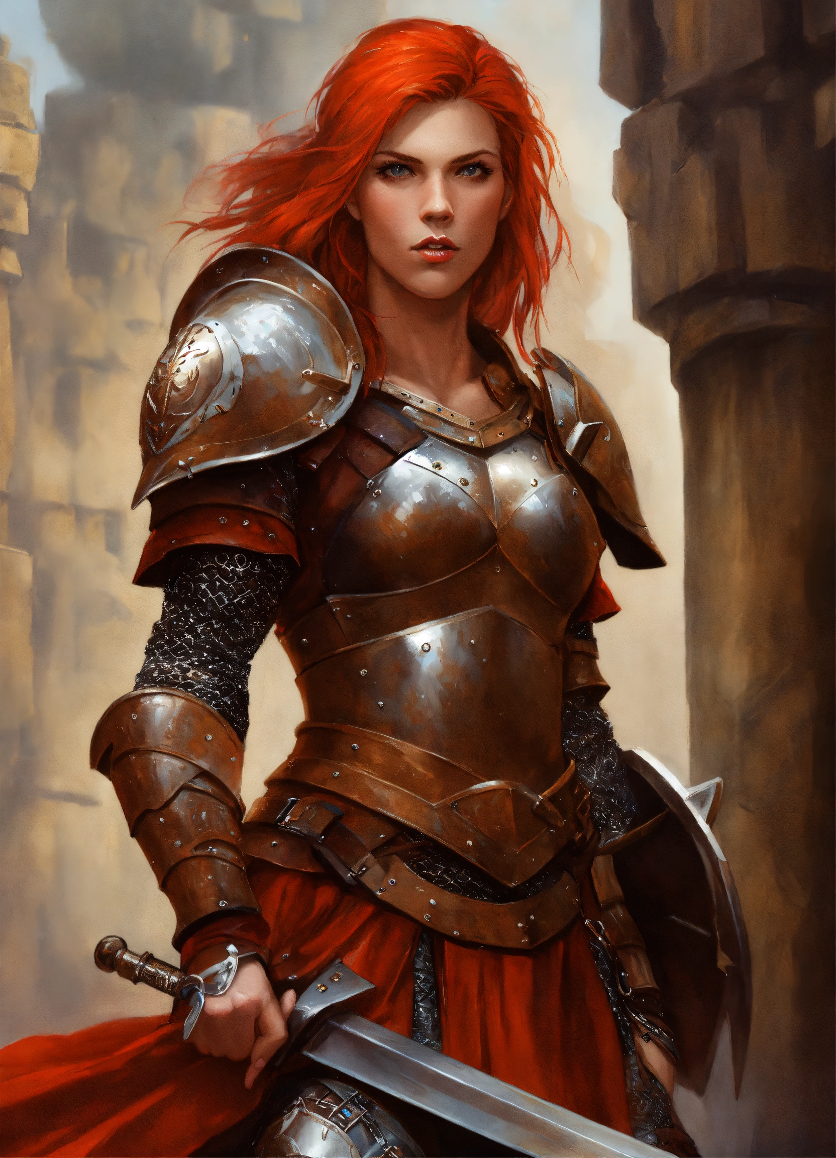 Lexica - Fantasy art, Keith Parkinson, female, red hair, shaved on one ...