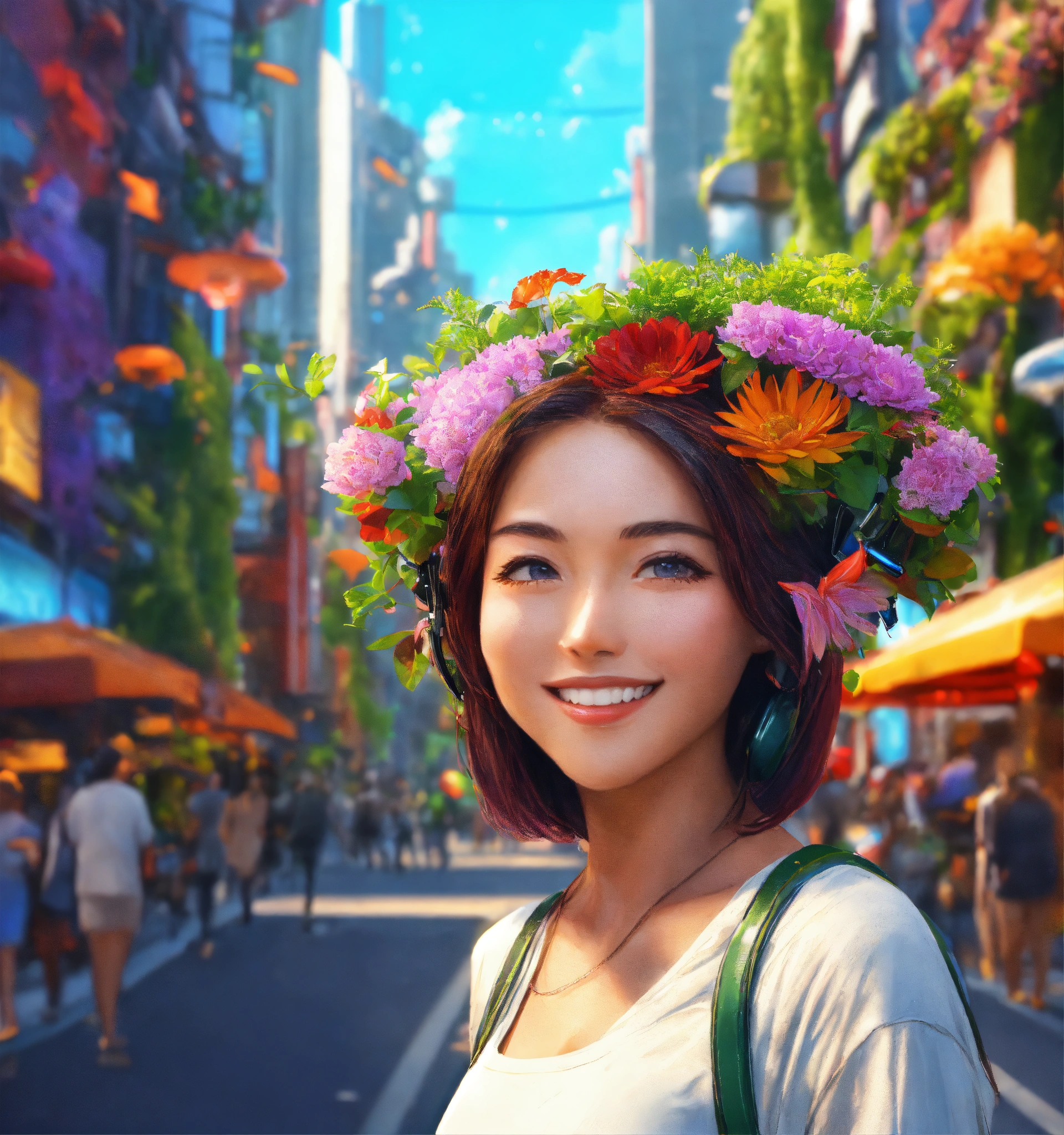 Lexica - Zoom on a smiling girl. in the background Imagine a futuristic ...
