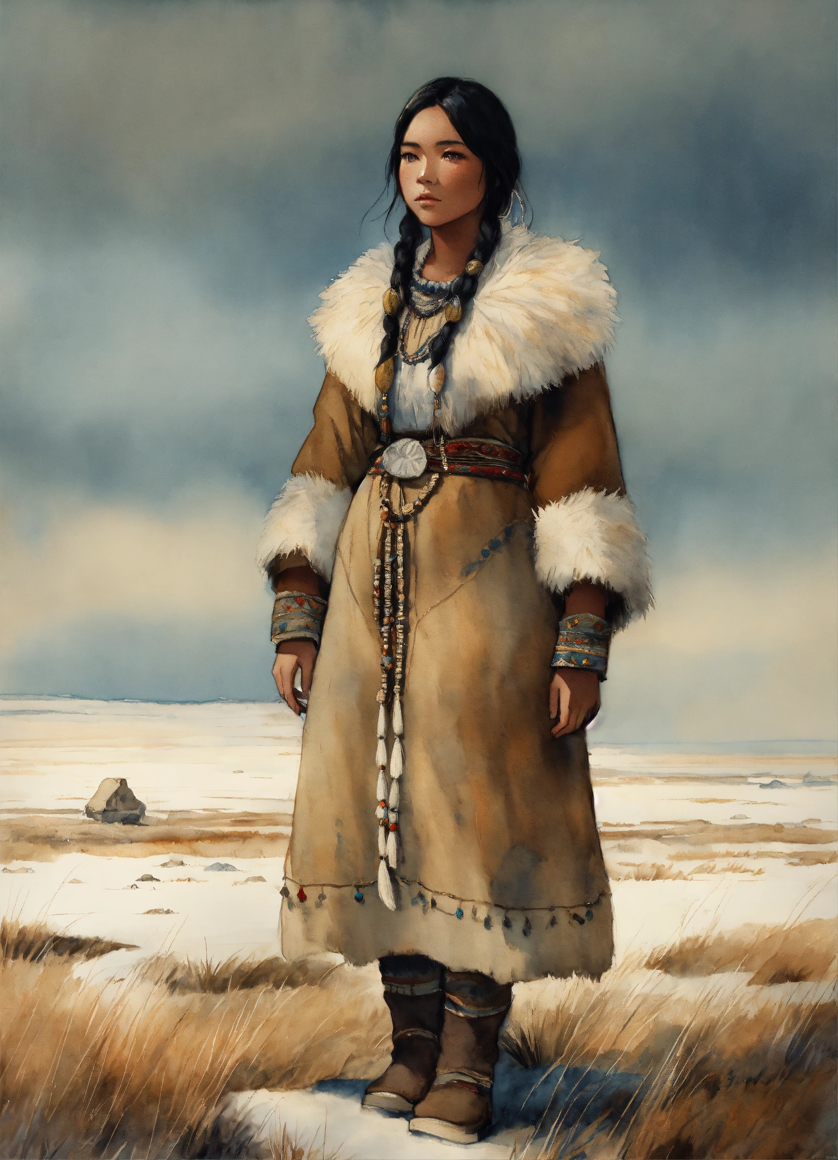 Lexica - Full body Illustration of an inuit woman, young, 18 years old ...