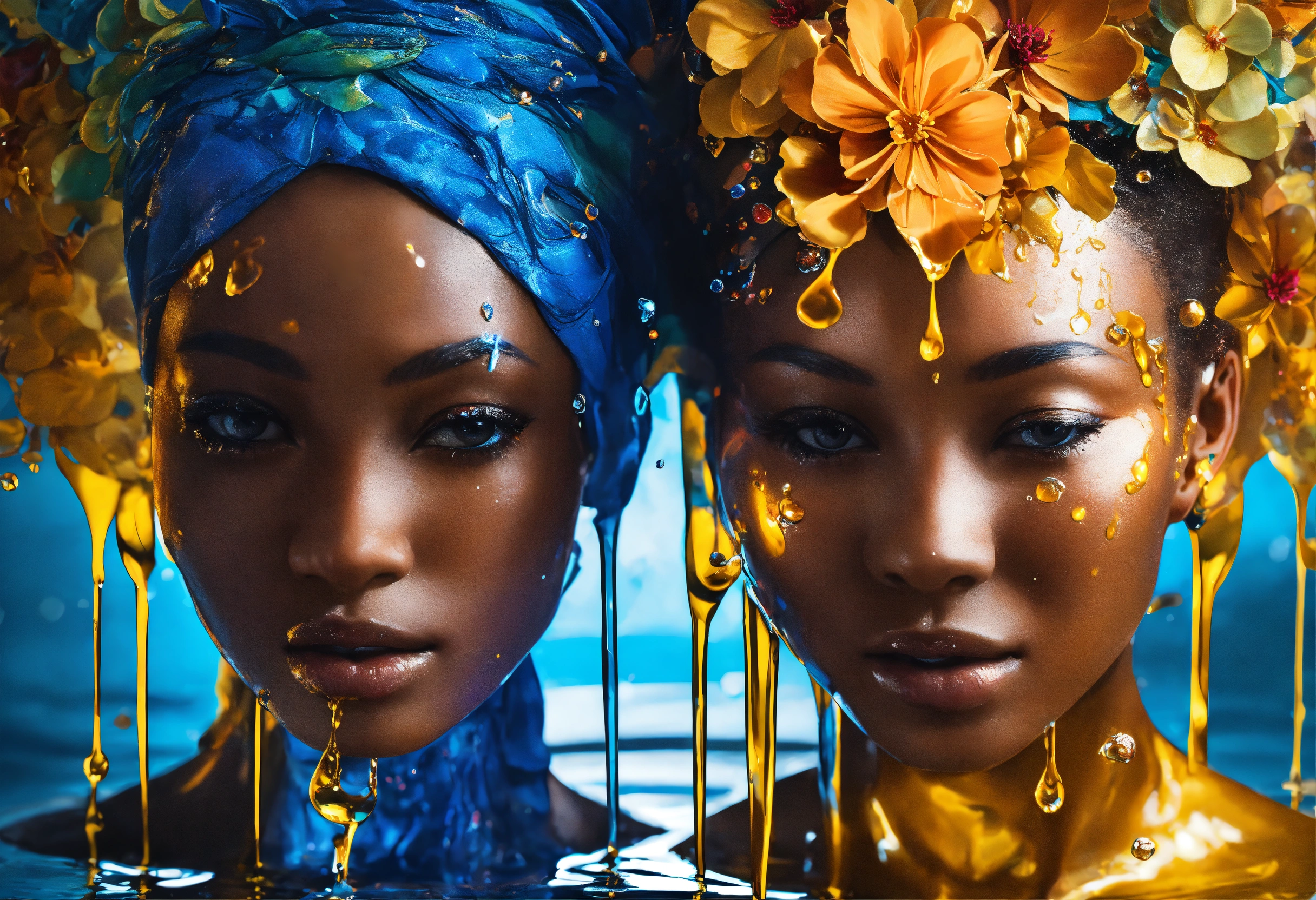 Lexica - Two Afrocentric women, one made of glass with water flowing ...