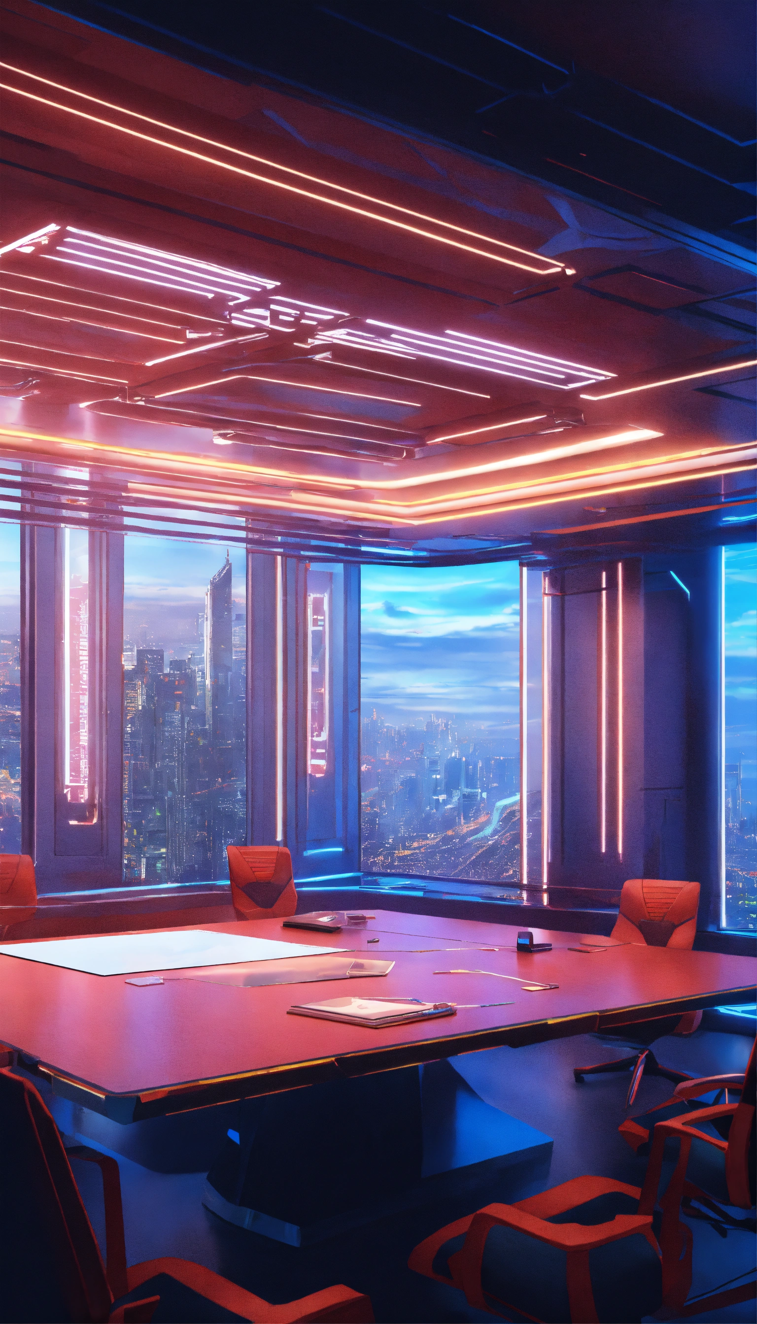Lexica - Signing document on a table, futuristic meeting room, zoom out ...