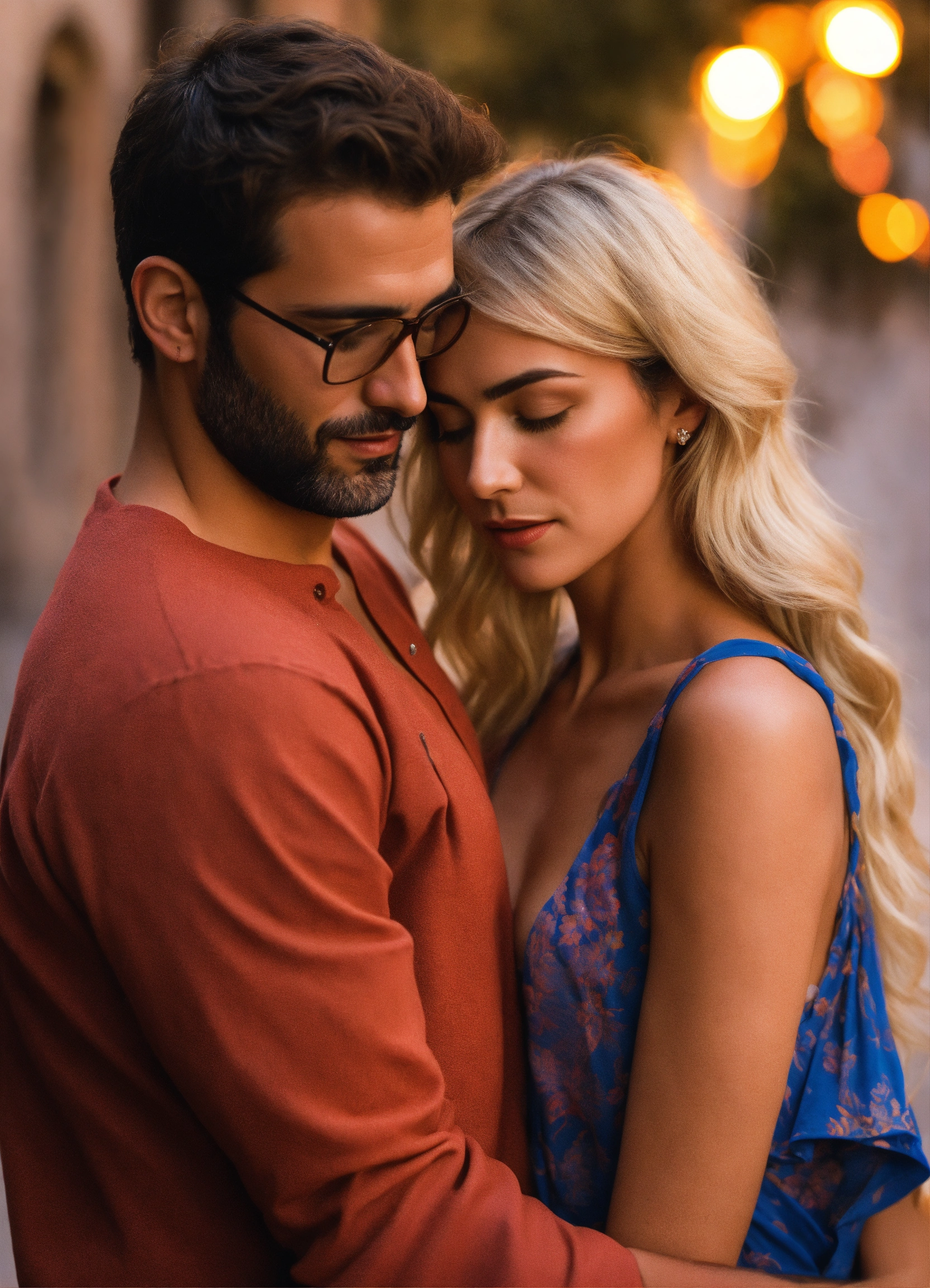 Lexica - Spanish man and a blonde fragile woman love realistic