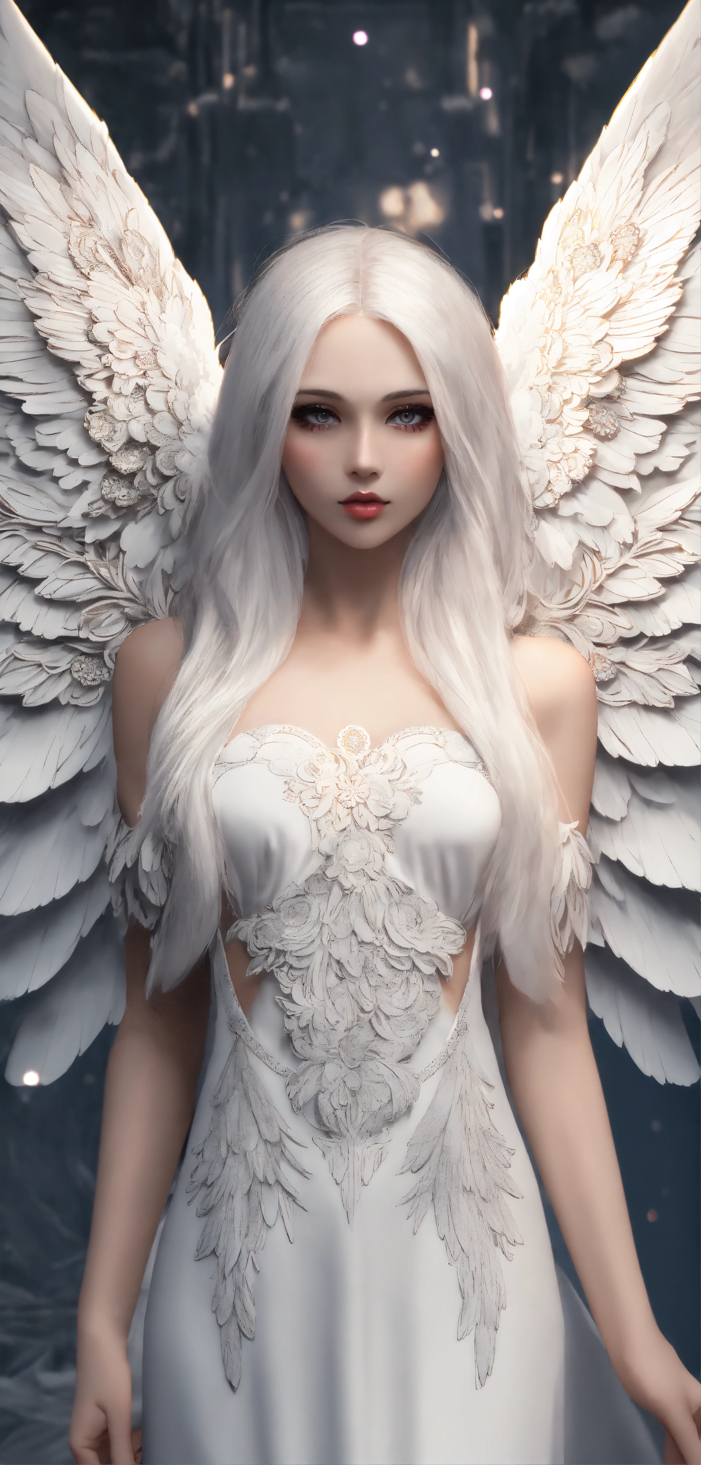 Lexica - Angel girl face with white angel wings, large and detailed 4D ...