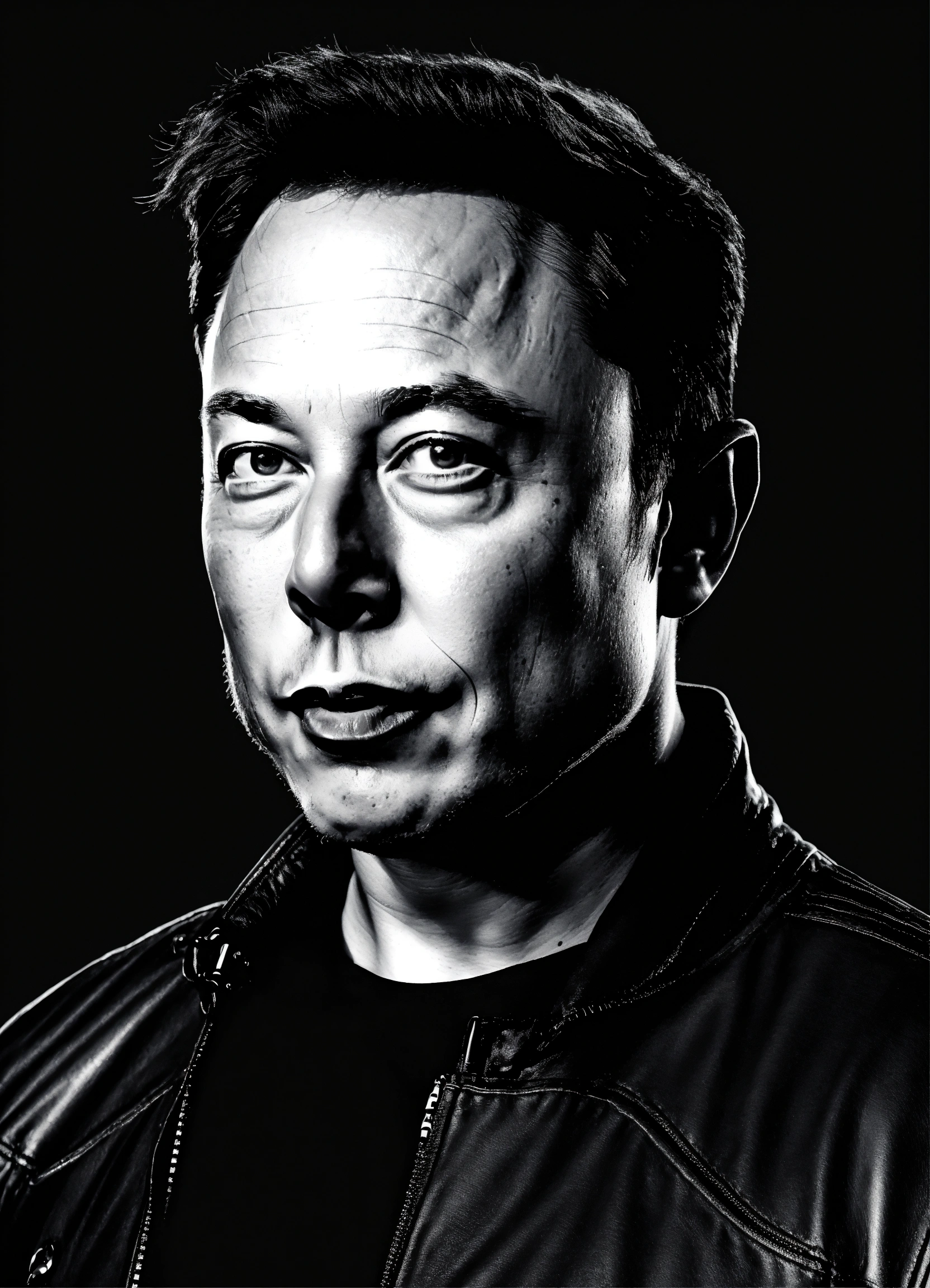 Lexica - Elon Musk, black background, evil.