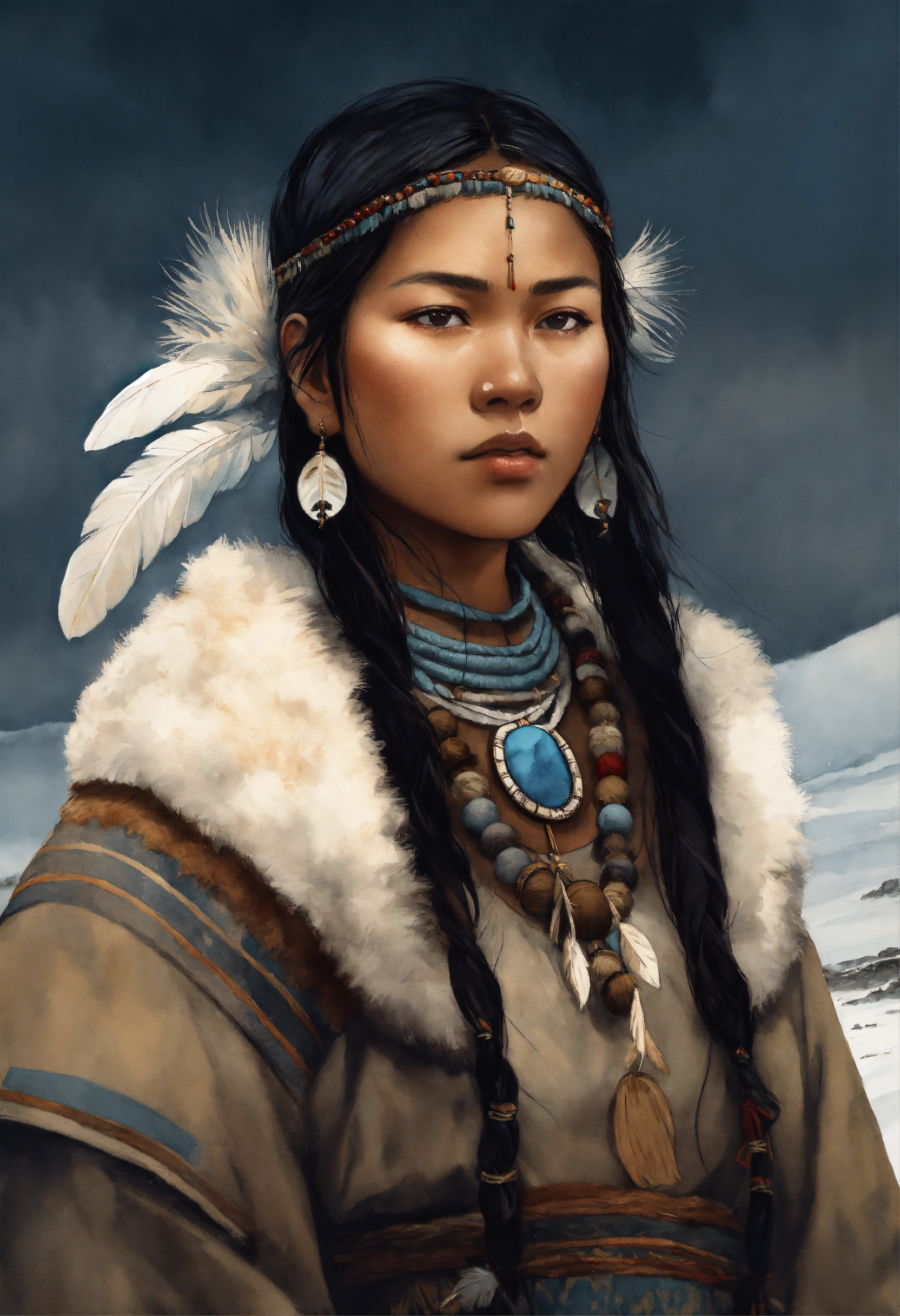 Lexica - Illustration of an inuit woman, young, 18 years old, beautiful ...