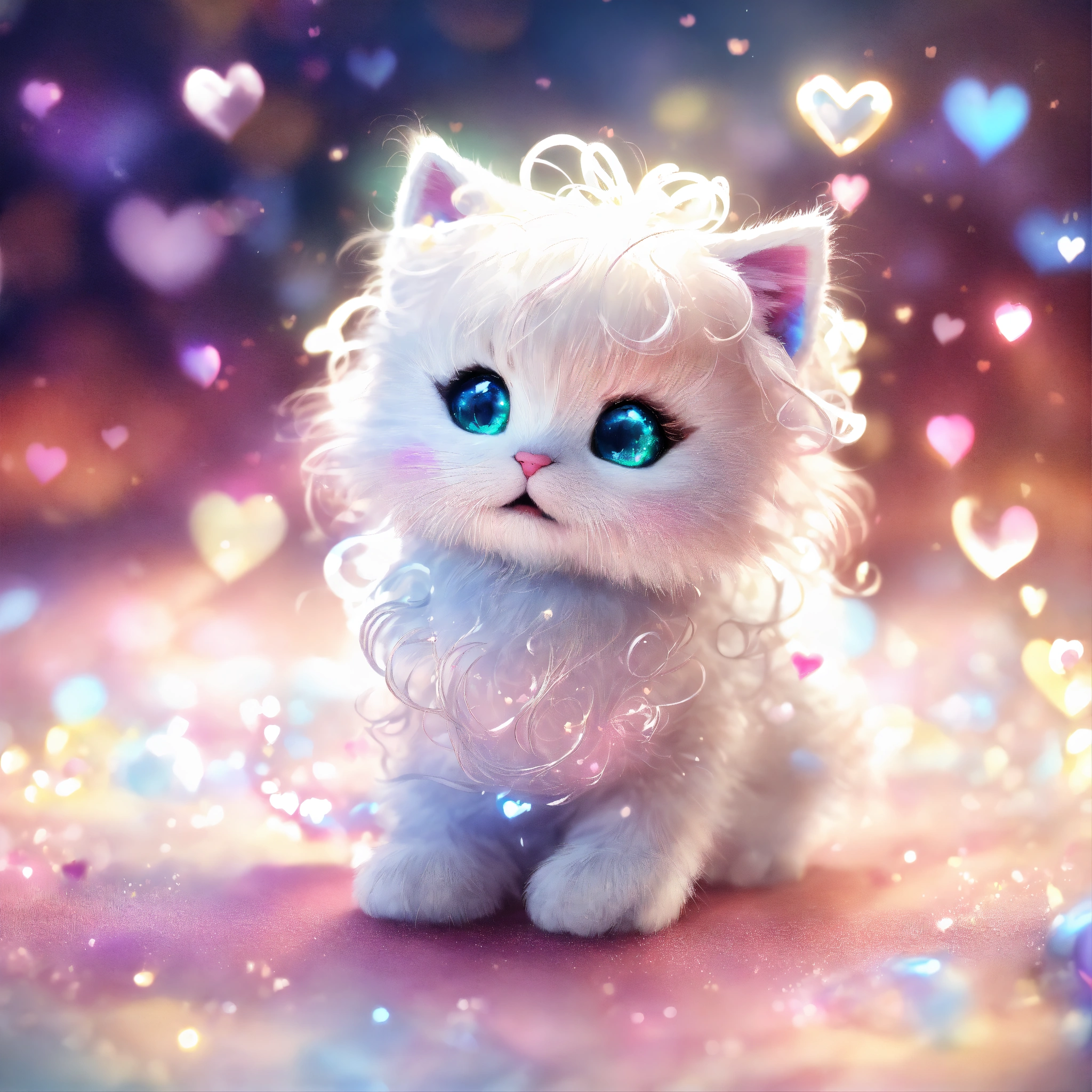 Lexica - A magical cute fluffy tiny kitty, white and iridescent hues ...