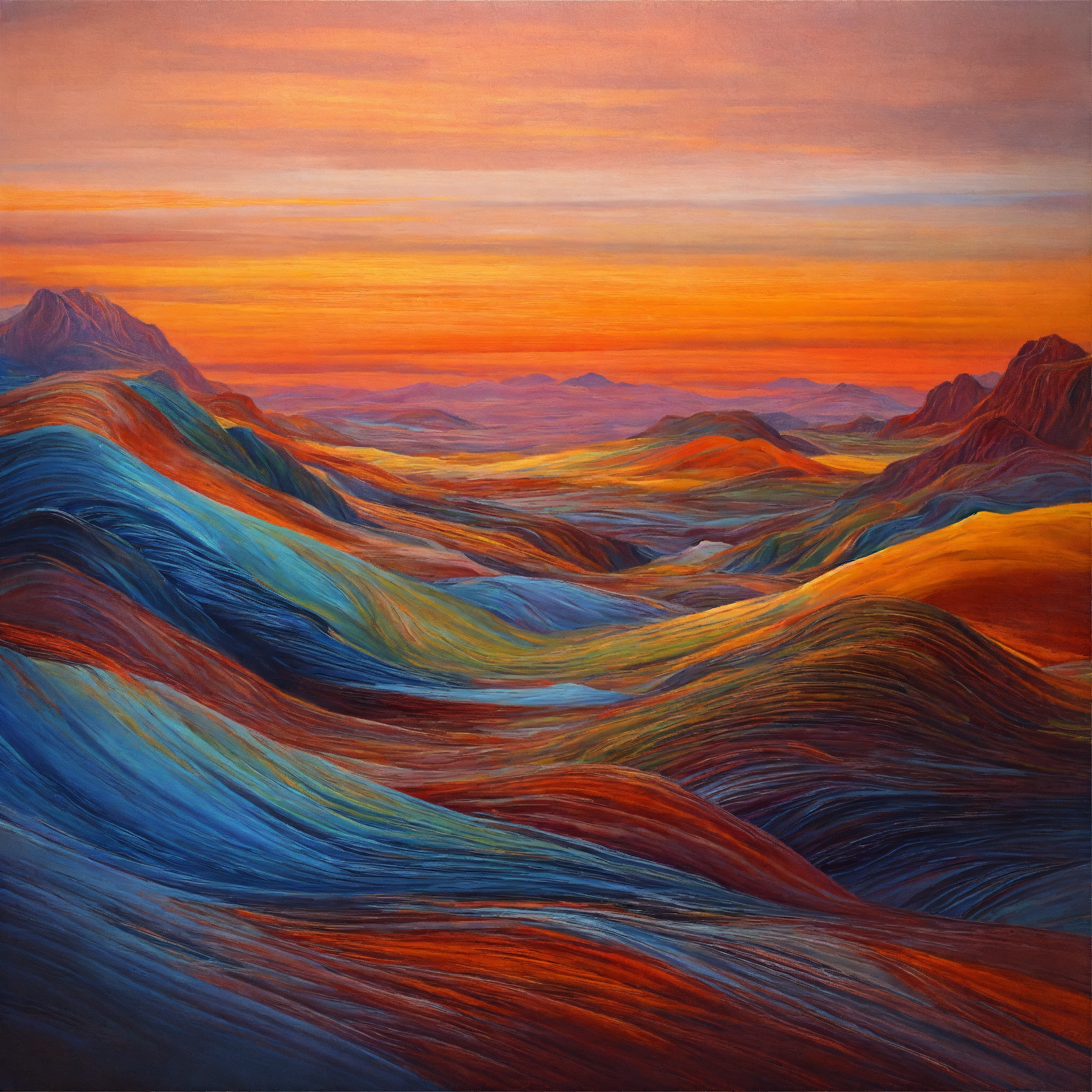 Lexica - Landscape, oil painting, recursive art, line art, flow line ...