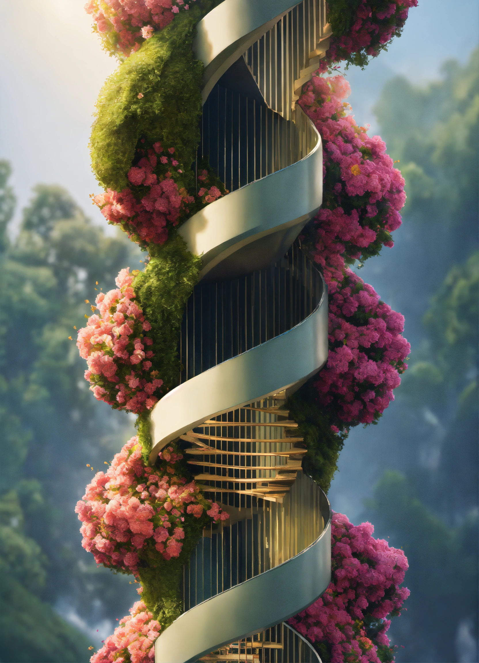 Lexica - Moss dna helix with flowers, luxury, clean, smooth