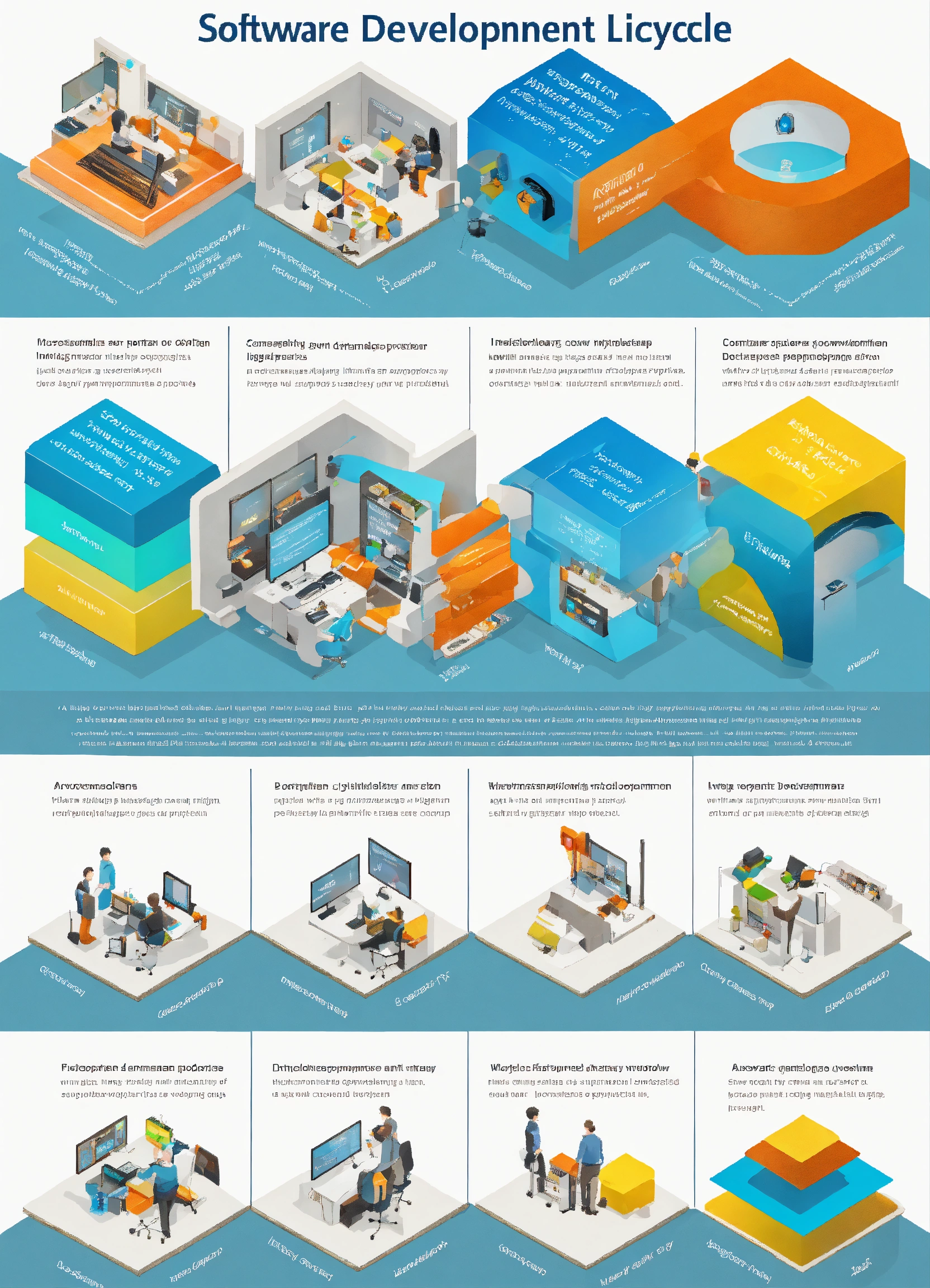 Lexica - An isometric image of the software development lifecycle steps ...