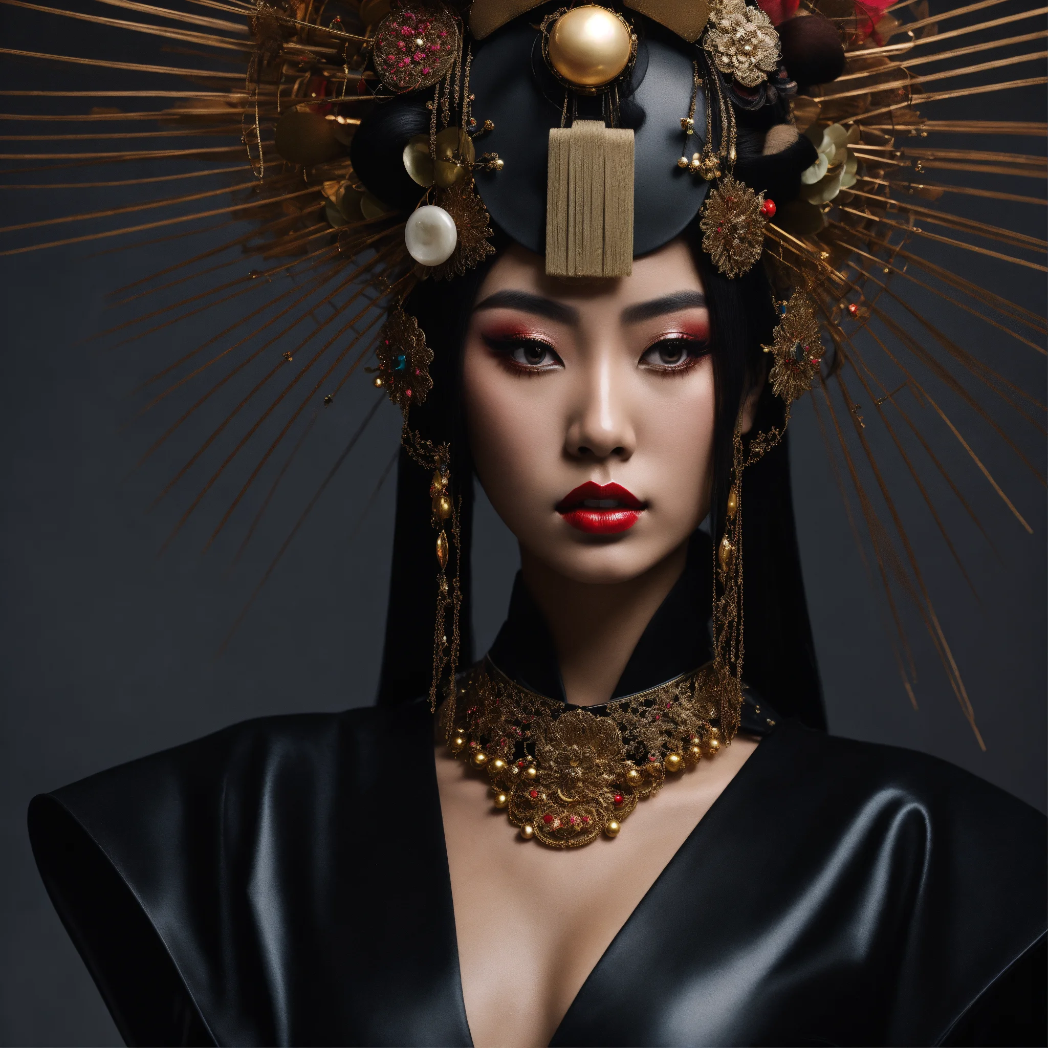 Lexica - A tan skin Japanese geisha in all black sleek futuristic ...