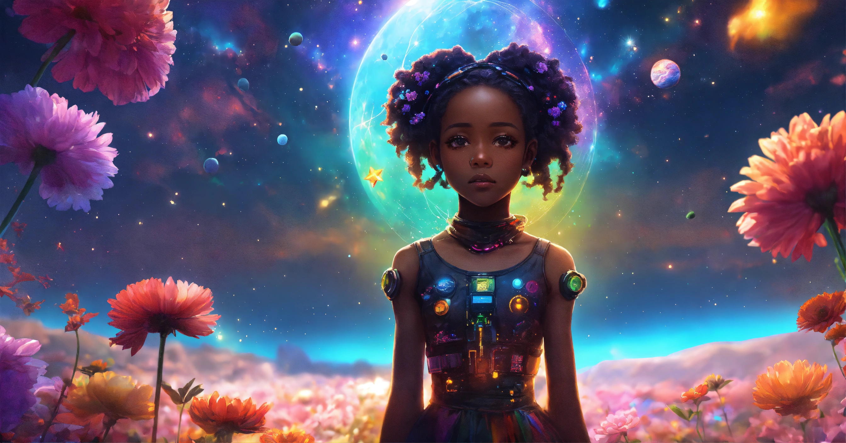 Lexica - Cyberpunk little black skinned girl, wearing a cute dress, in ...