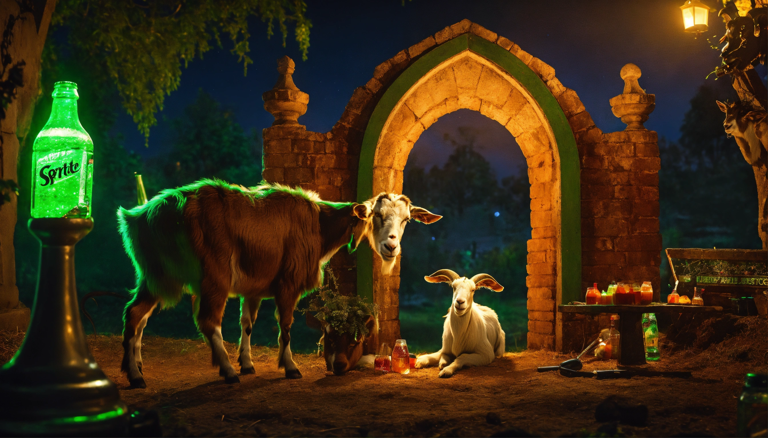 Lexica - Two grinning goats in a haunted graveyard at night, happily ...
