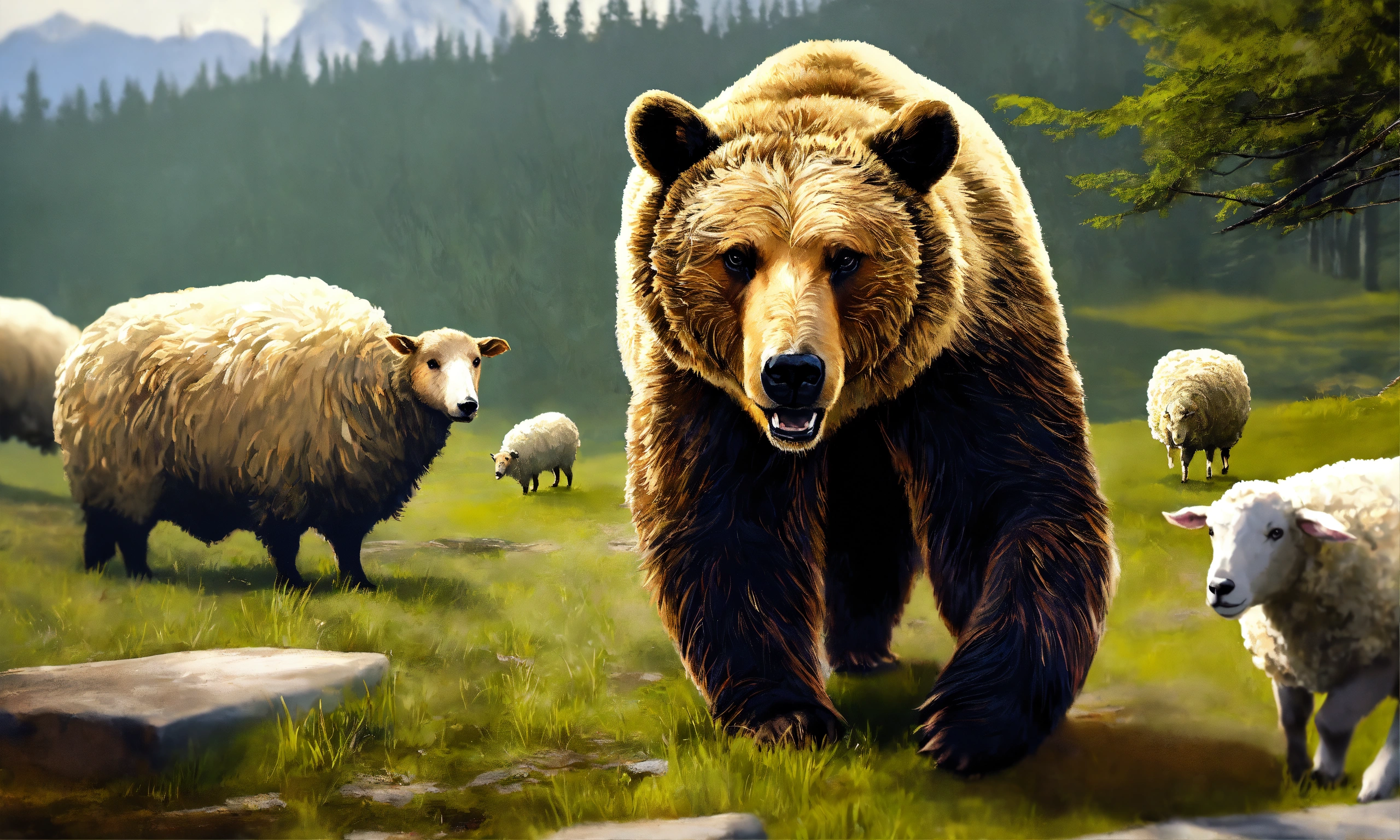 Lexica - Image Prompt The bear, wounded and beaten, hastily retreating ...