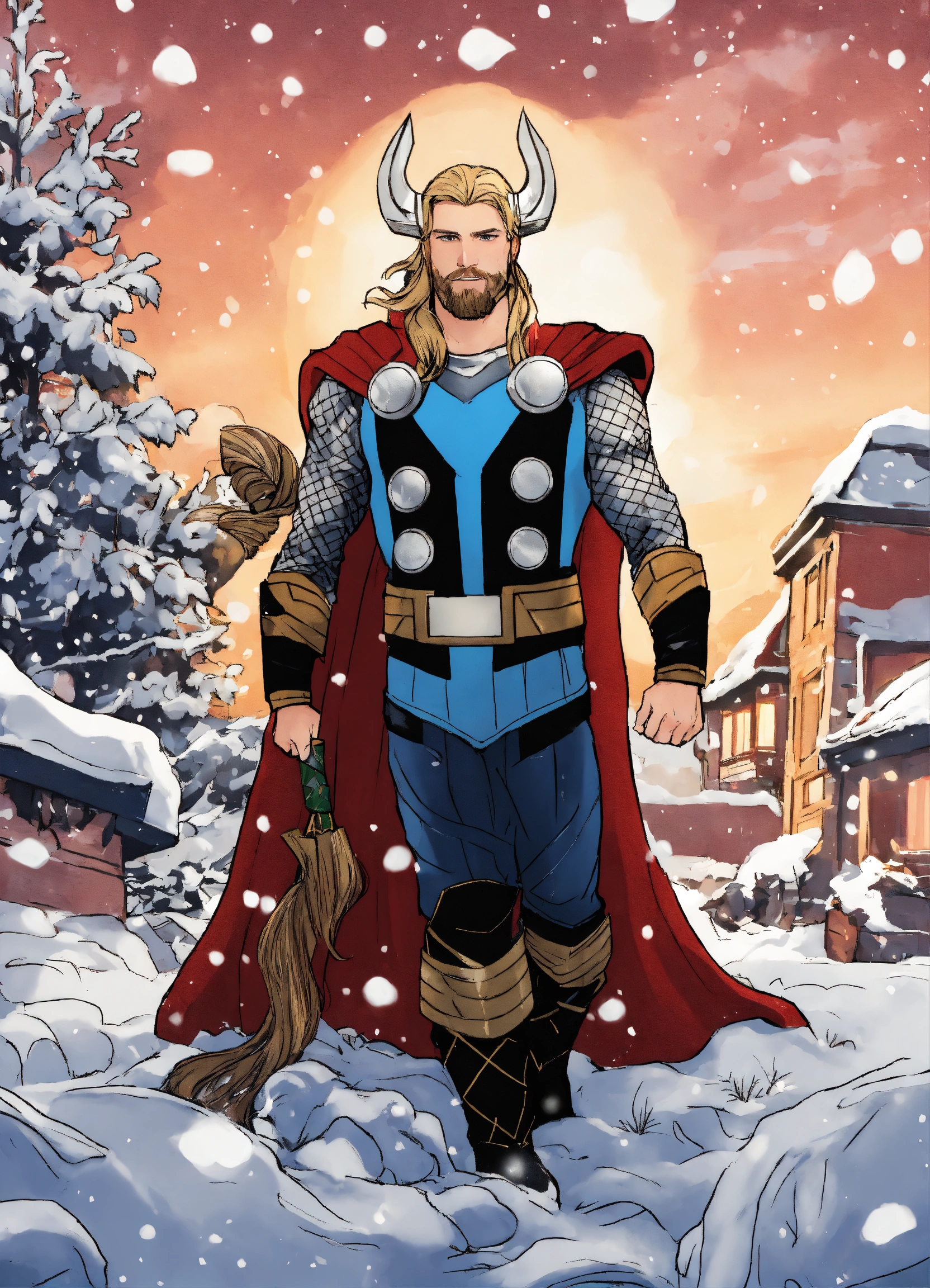 Lexica - A shirt design, a picture with thor, christmas-theme, snow ...