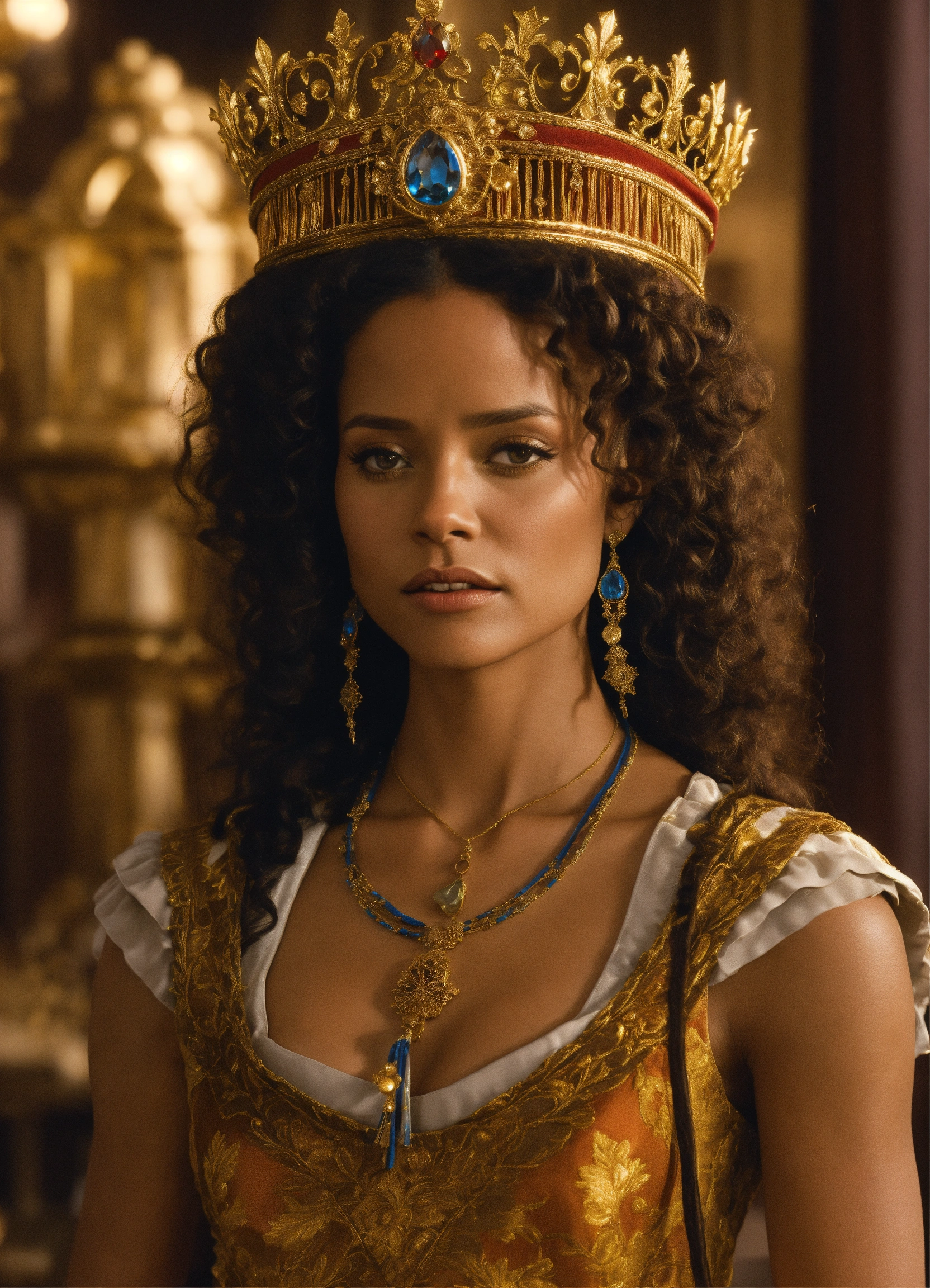 Lexica Kidada jones as Calpurnia dressed in royal attire high