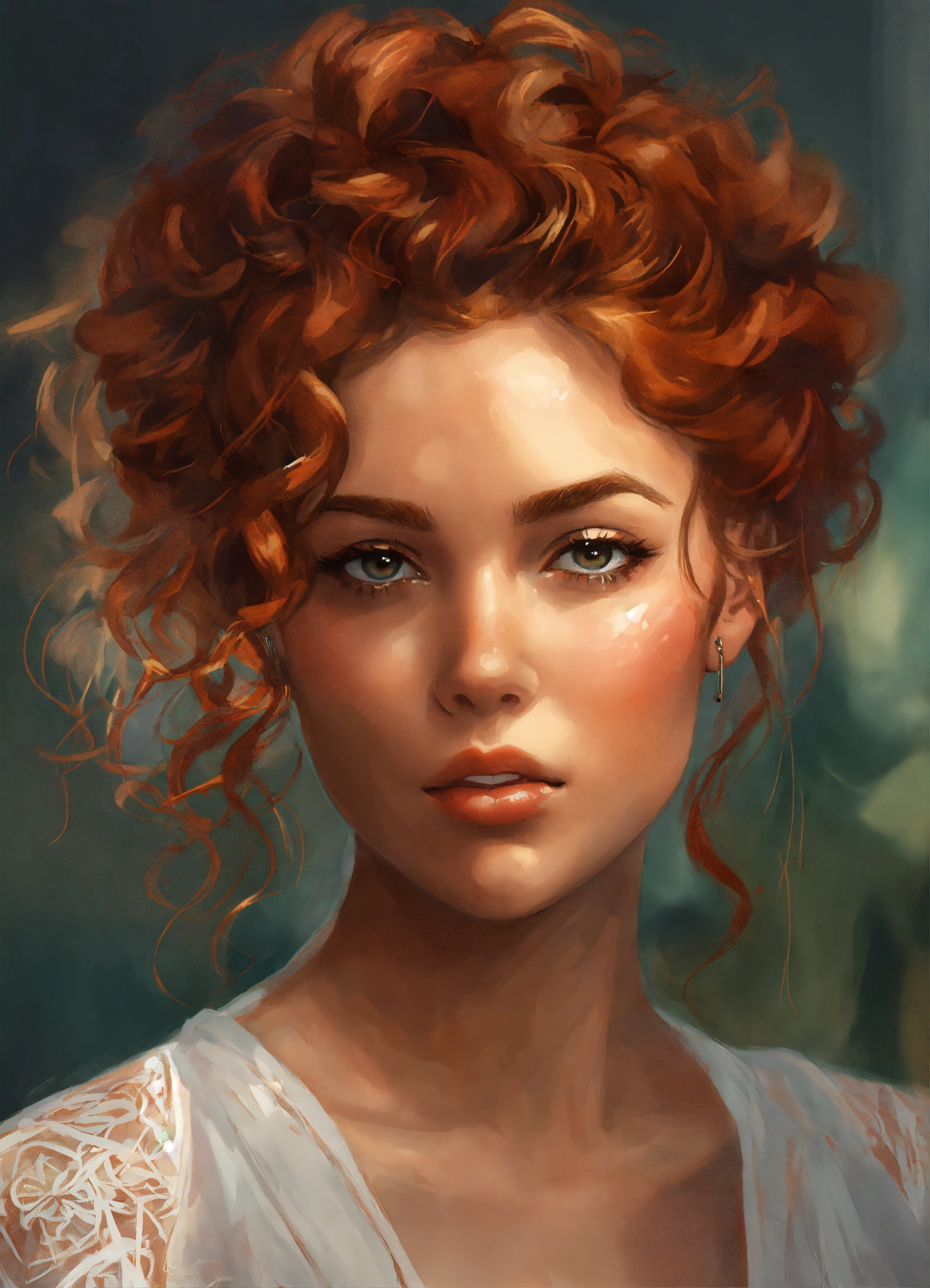 Lexica - Digital art painting of a beautiful young woman with curly ...