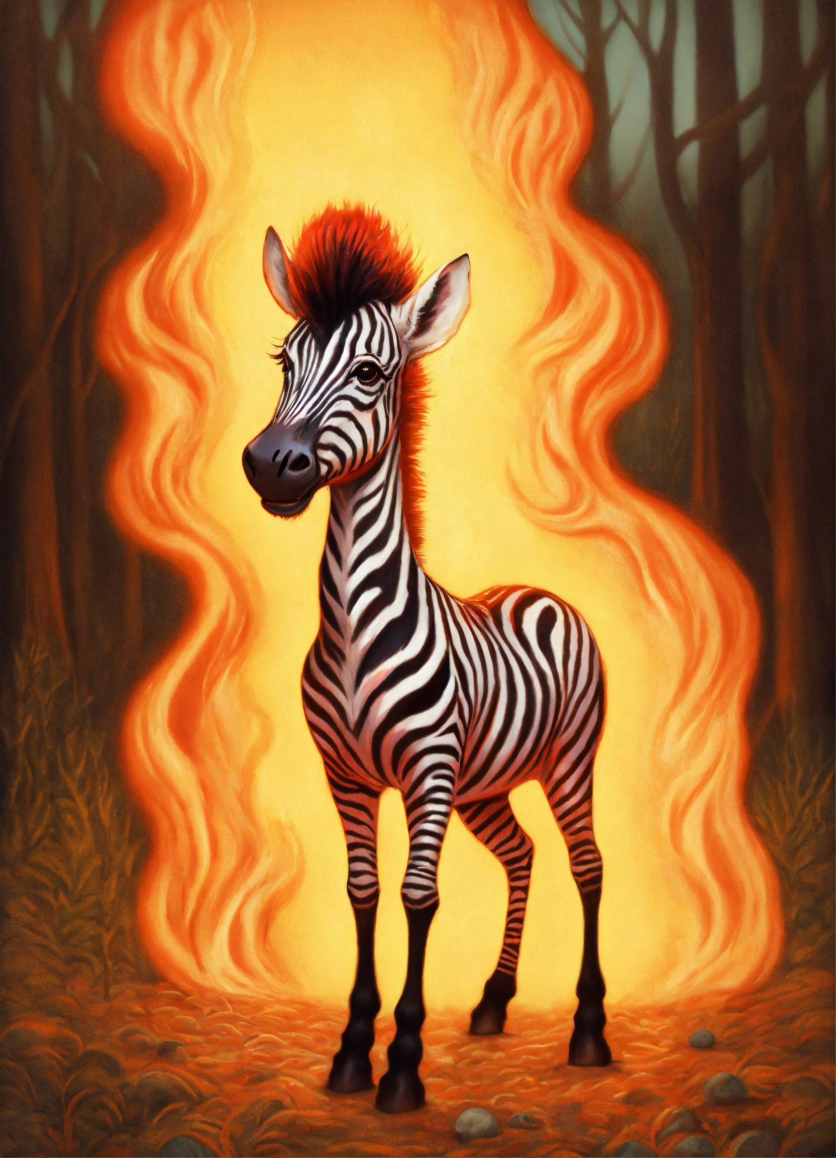 Lexica - A cute zebra in flames by mark ryden