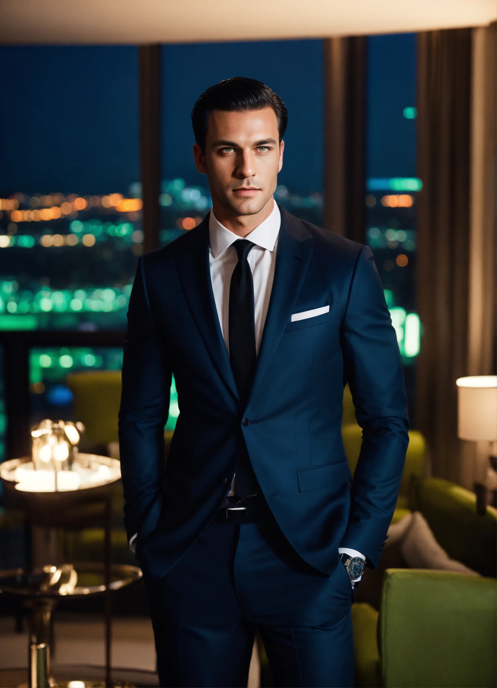 Lexica - A handsome brutal broad-shouldered man with dark hair slicked ...