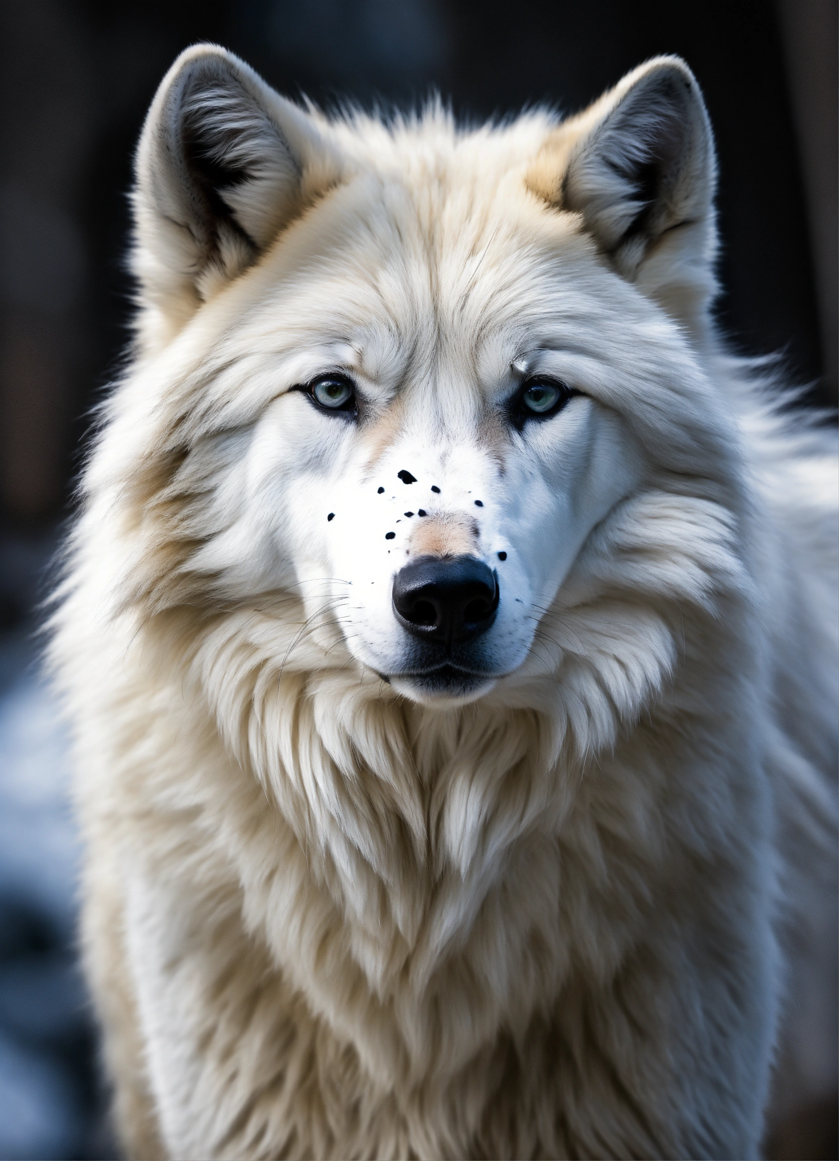 Lexica - A white wolf with a black spot on its chest, spreading out in ...