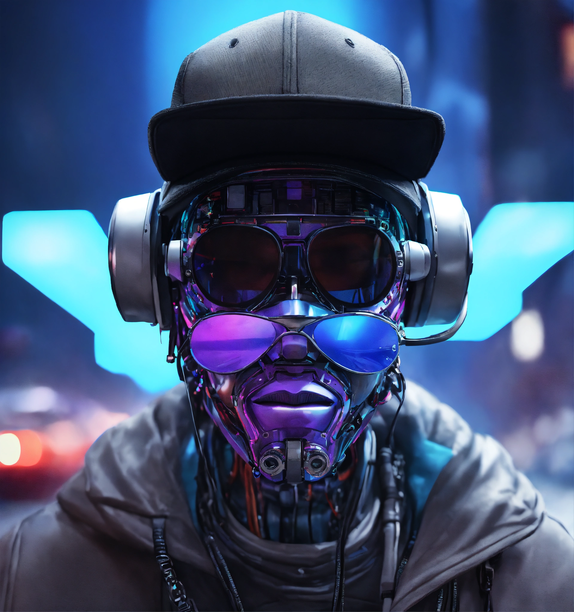 Lexica - A robot with a human like mouth wearing shades and a black ...