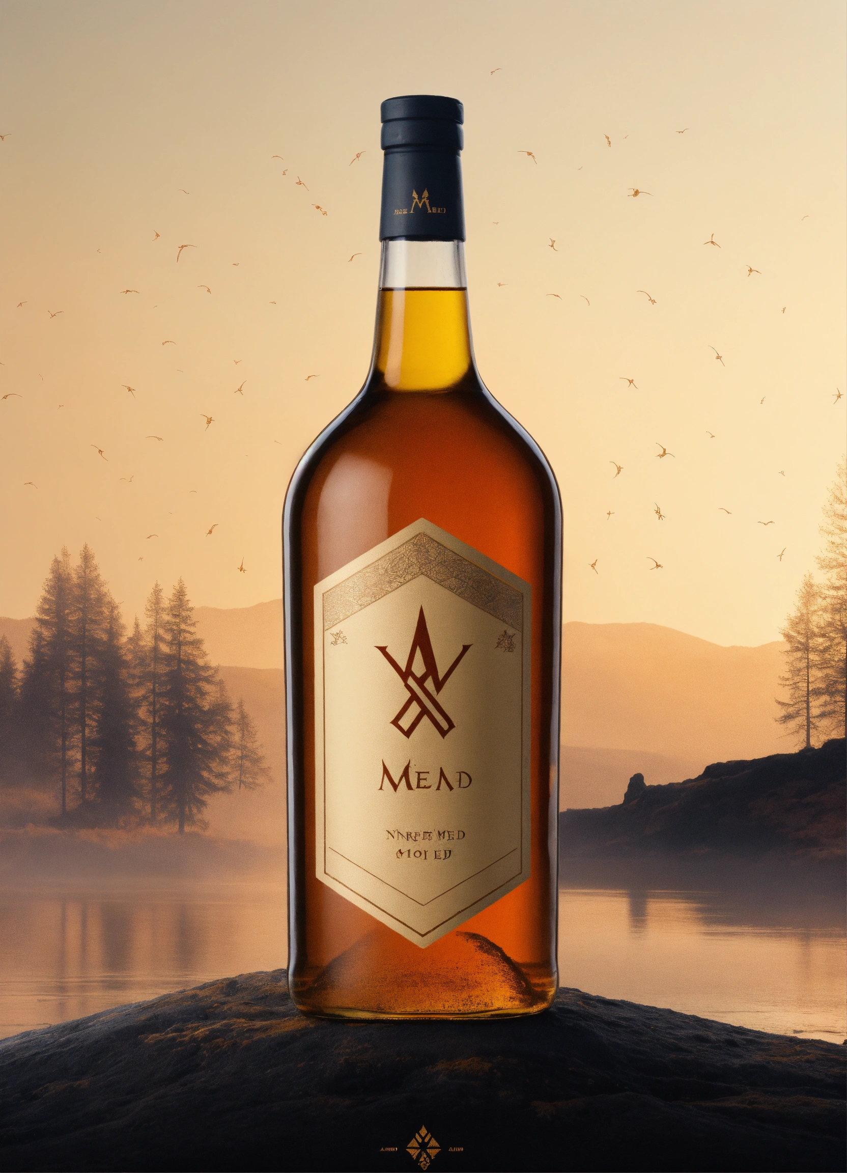 Lexica - Mead, simplistic, logo, Nordic runes in the back ground