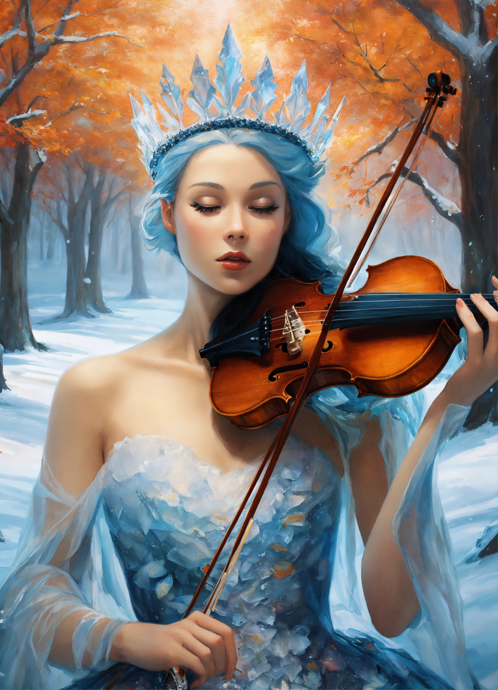 Lexica - **surreal 4d painting of autumn queen playing a violin made of ...