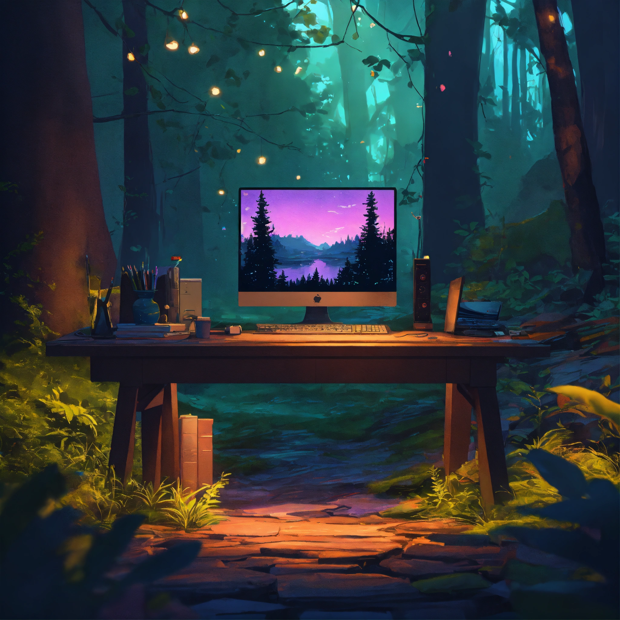 Lexica - Create a high resolution artwork of lofi, a computer in a ...