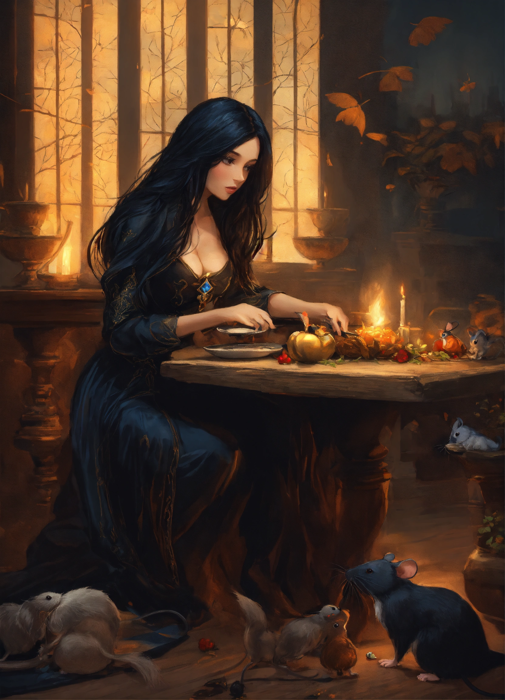 Lexica - A beautiful sorceress with long black hair dressed in a black ...
