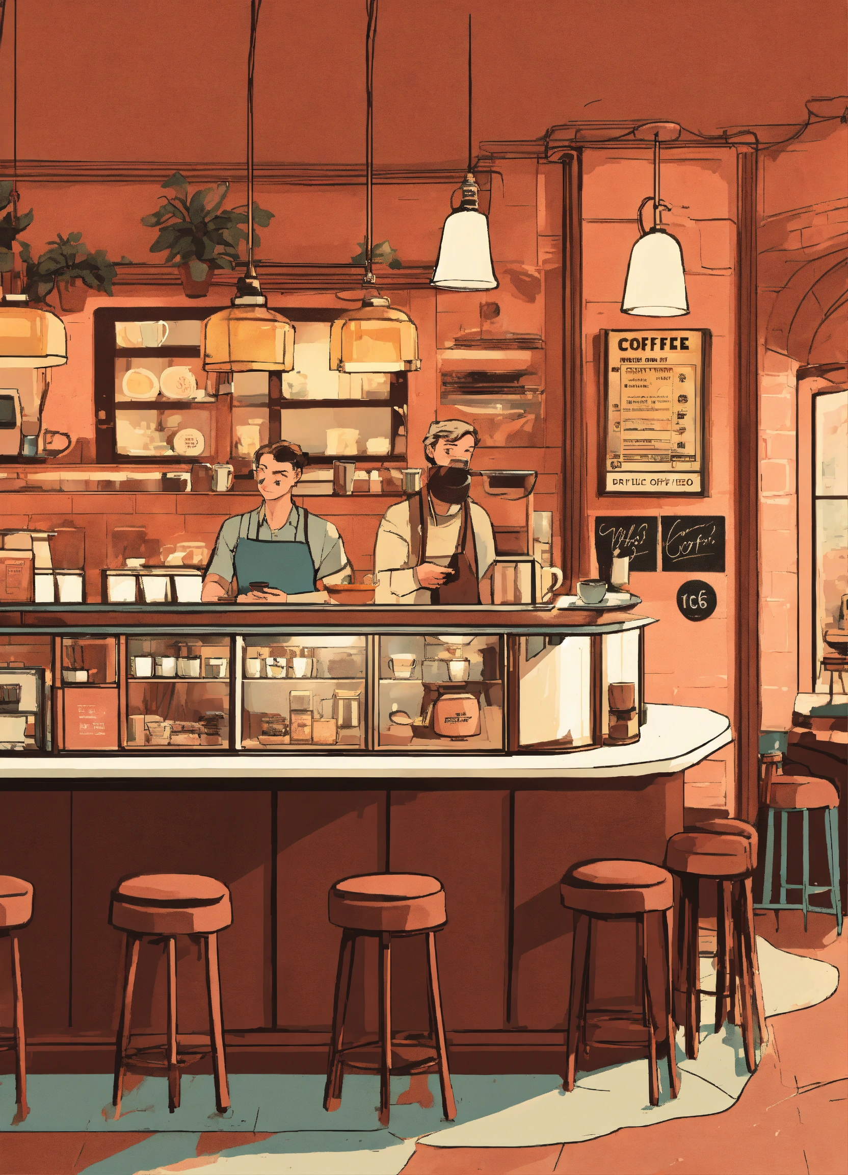 Lexica - A nostalgic illustration of a retro coffee shop, with vintage ...