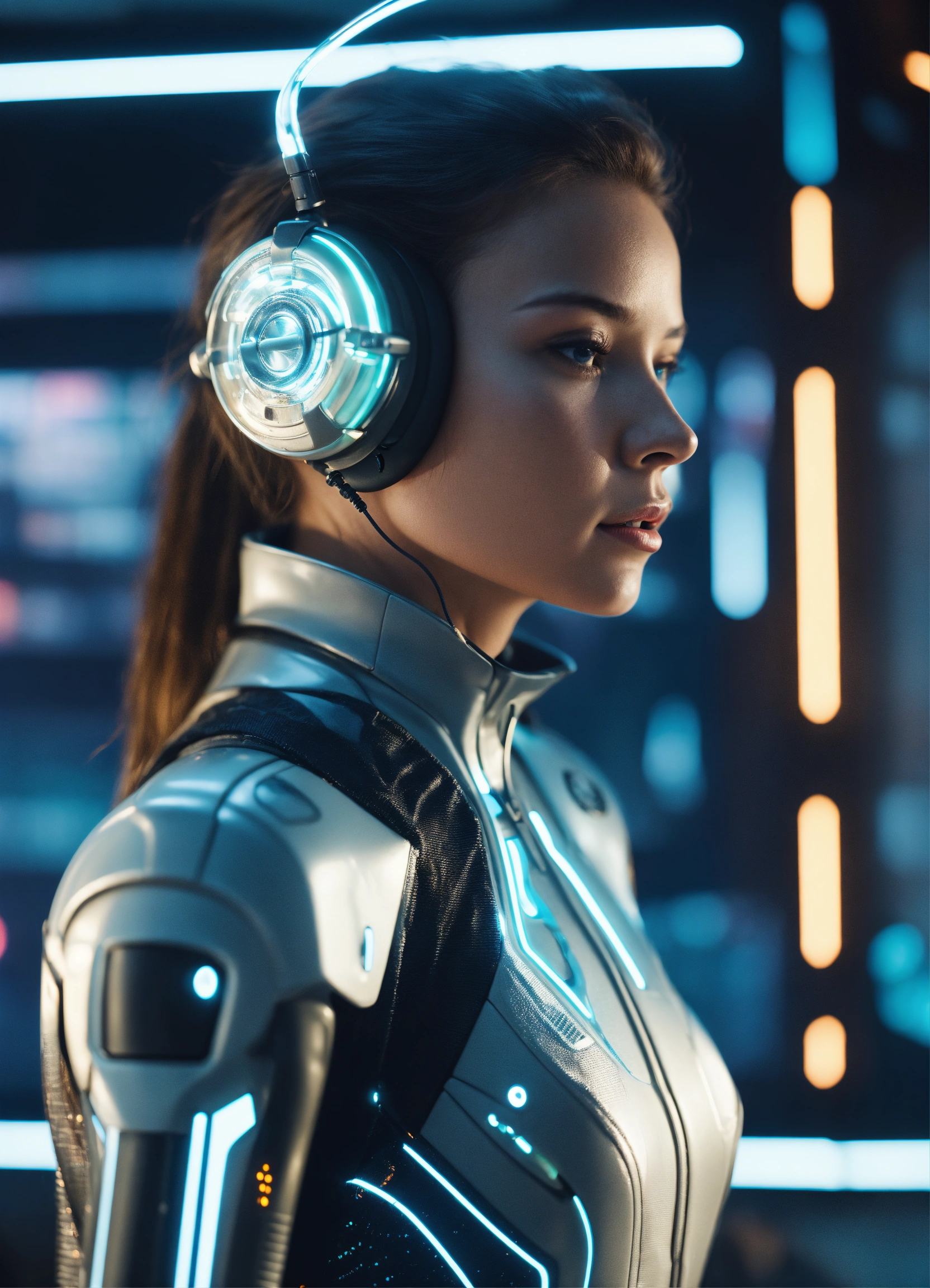 Lexica - Zoom out of a charming girl wearing a tight futuristic spy ...