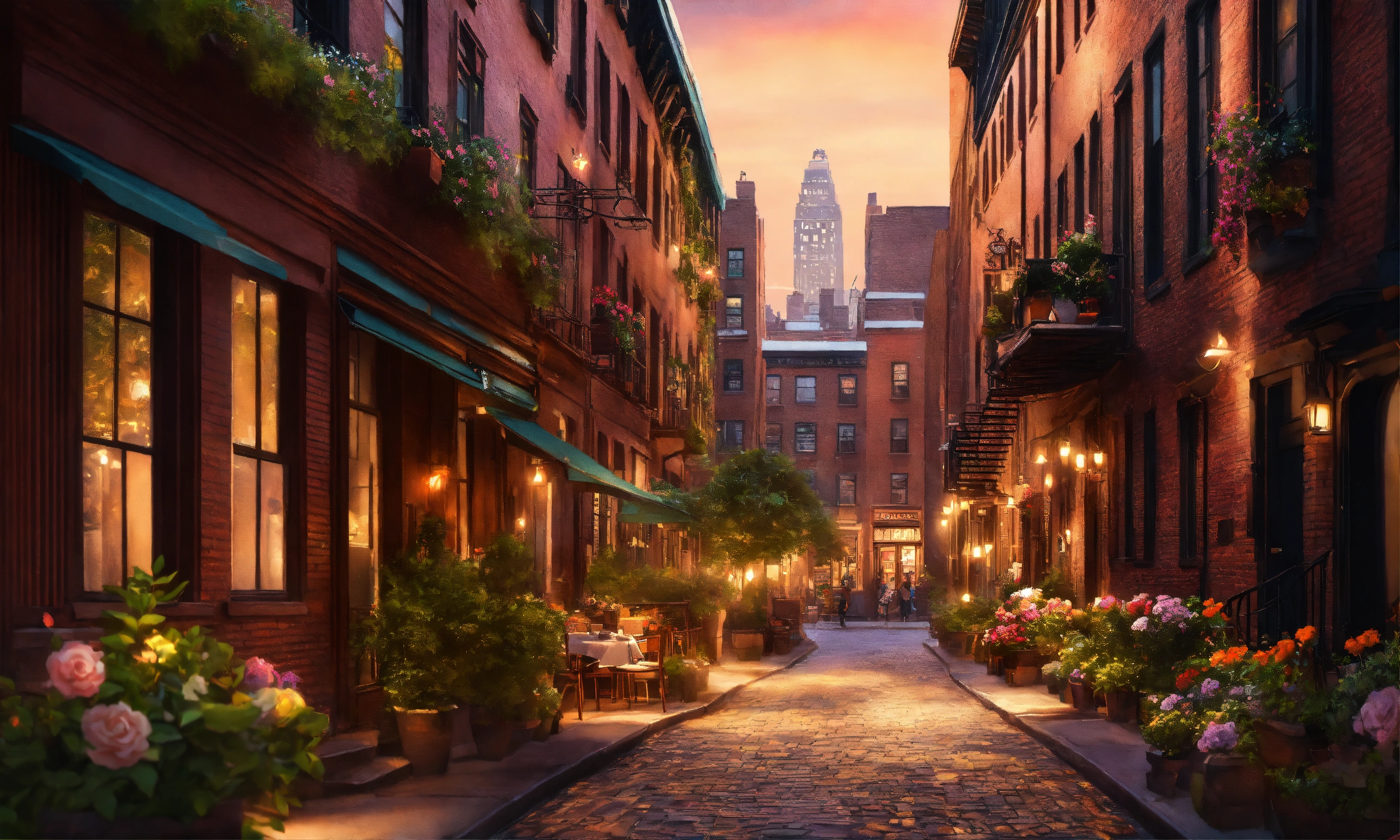 Lexica - Epic shot of a brownstone houses in Greenwich Village in New ...