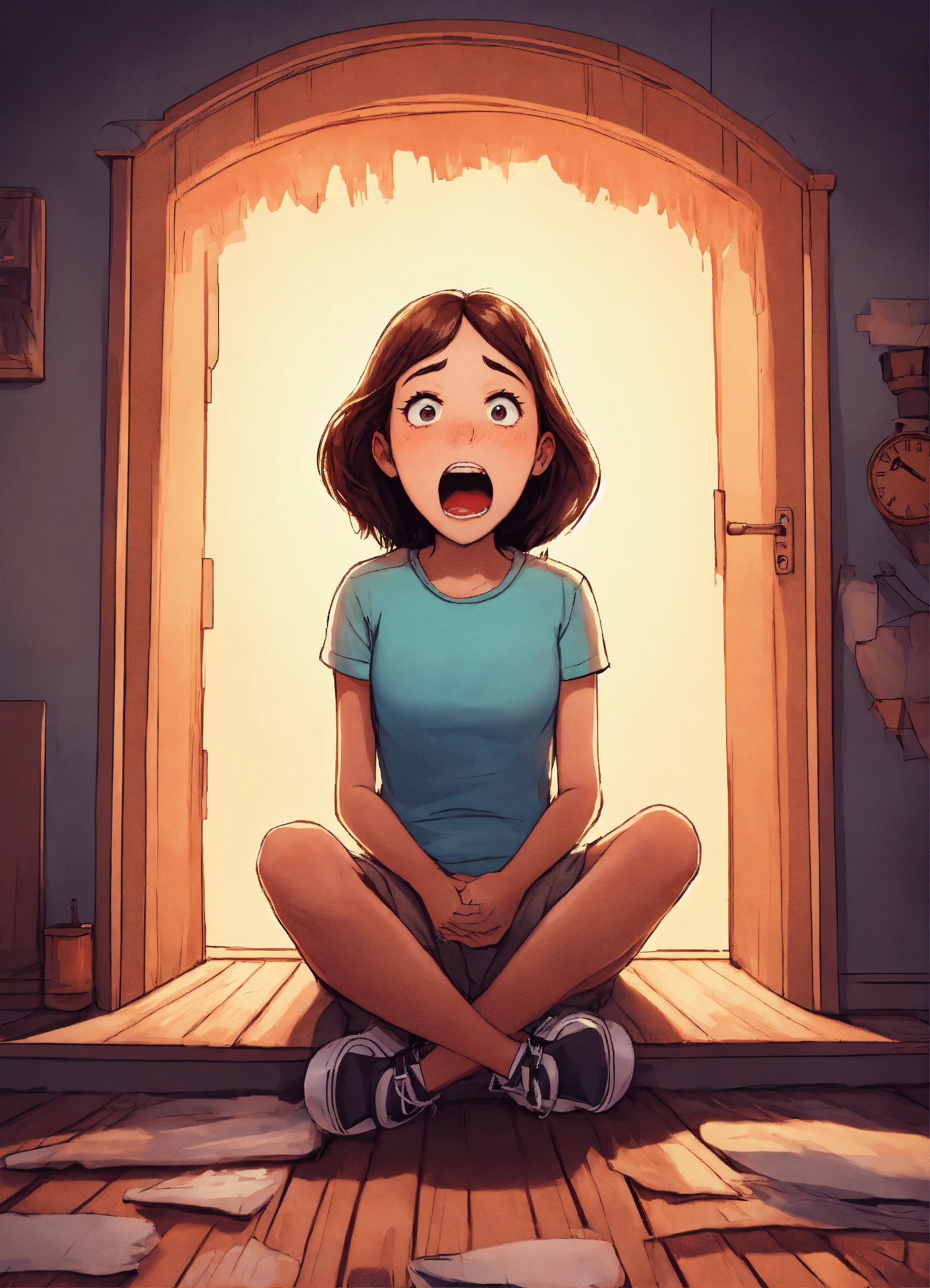 Lexica Scared Girl Sitting Inside Huge Wide Open Jaws Cartoon