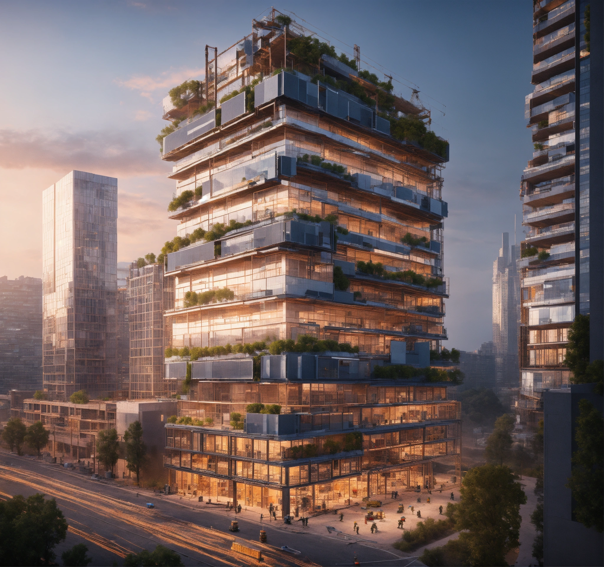 Lexica - A visual of building a building via robots and AI, high ...