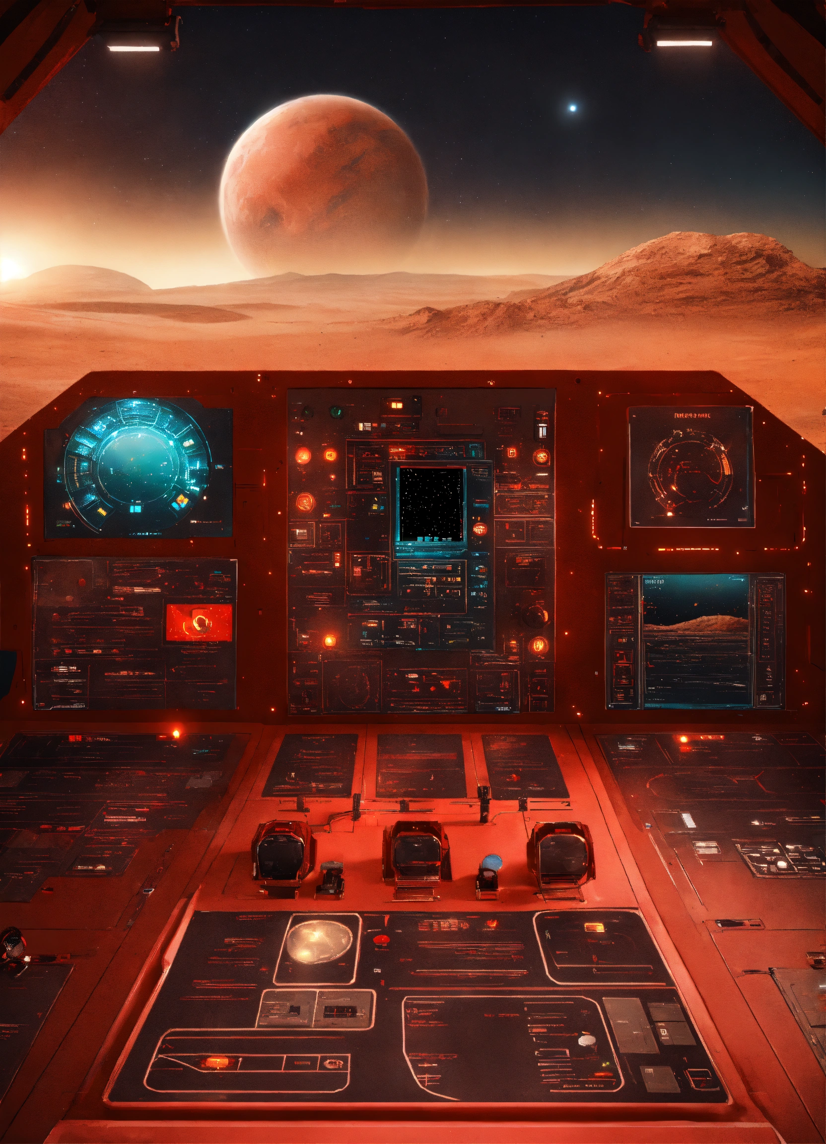 Lexica - Spaceship, control panel View of the red planet. Space realistic
