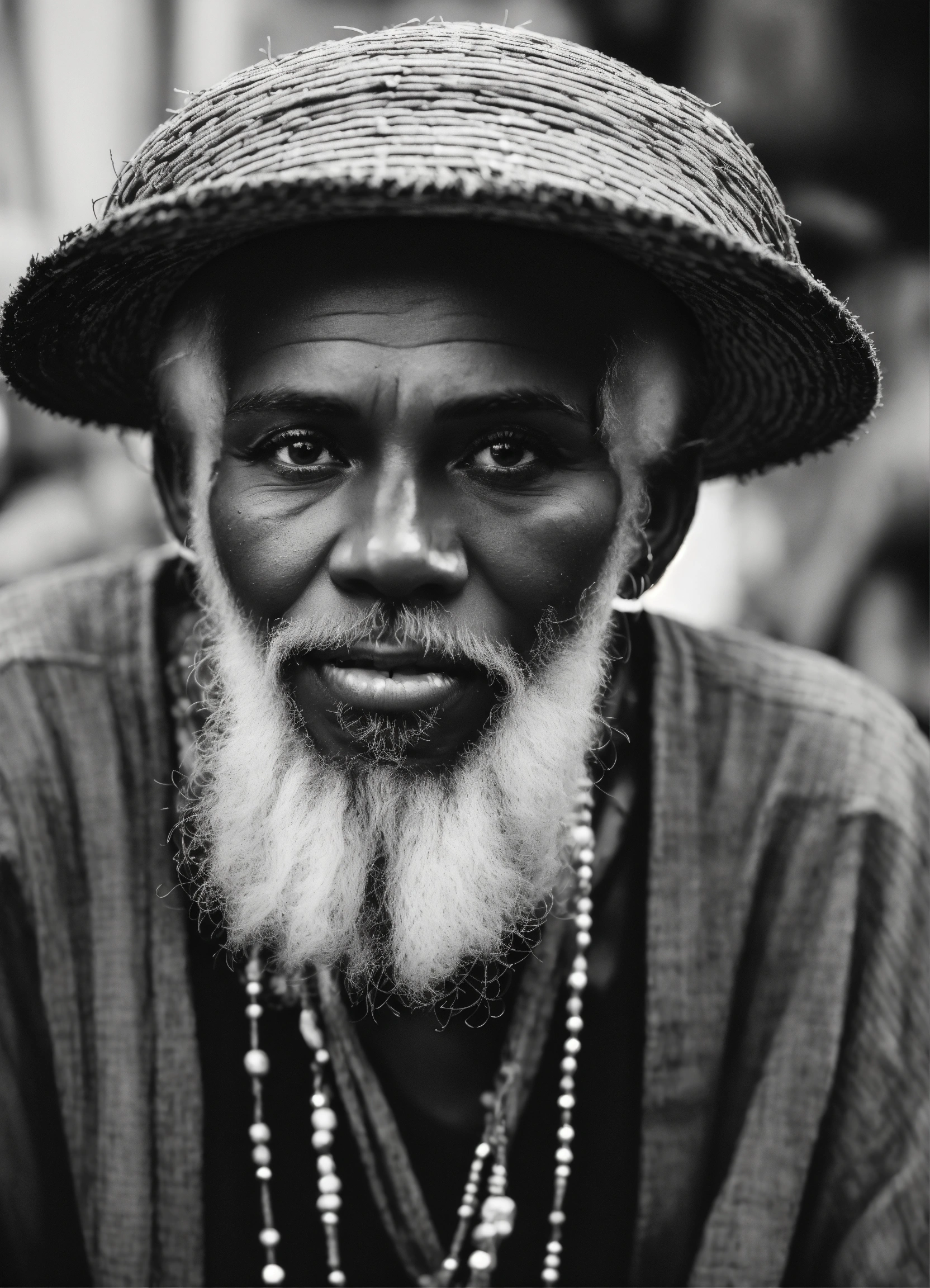 Lexica - A wise old man with white beard and bakoua hat in a tropical ...