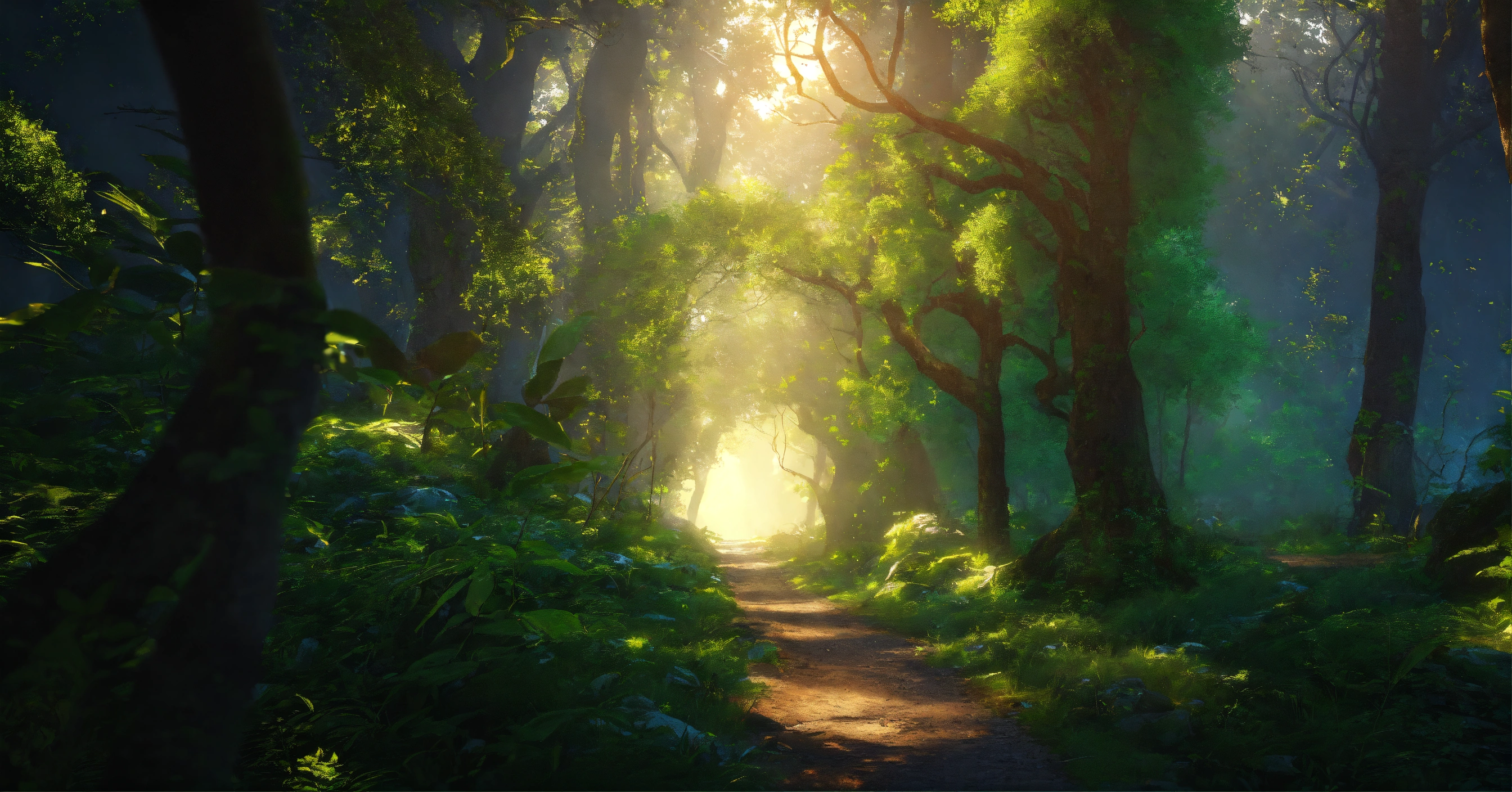Lexica - A path in a dense forest, with obstacles, magical, mystical ...