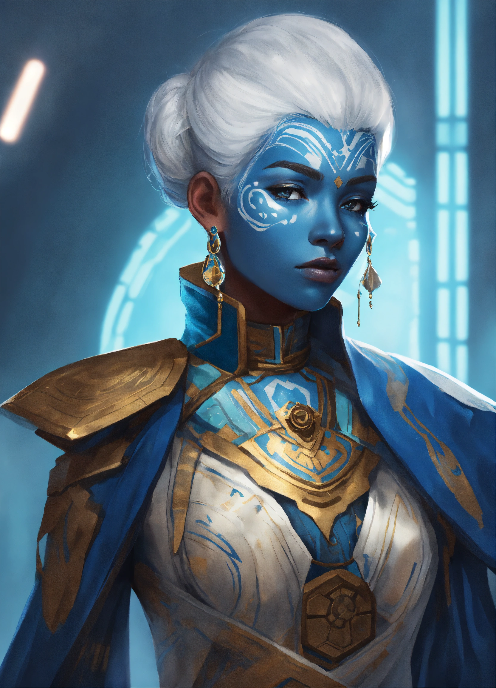Lexica - Character design of a Star Wars Pantoran a Blue-skinned woman ...