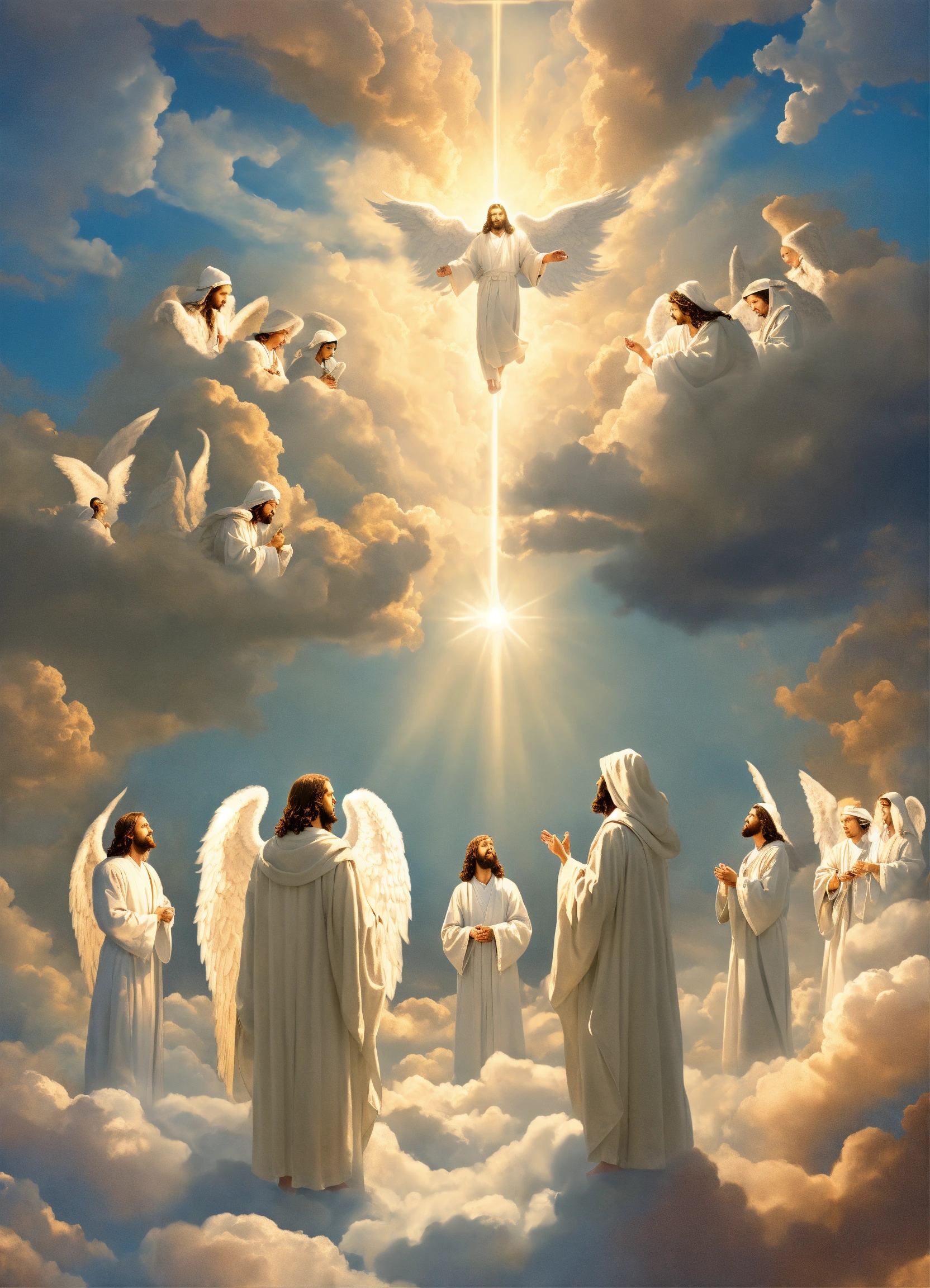 Lexica - Angels in white robes on the clouds looking at jesus