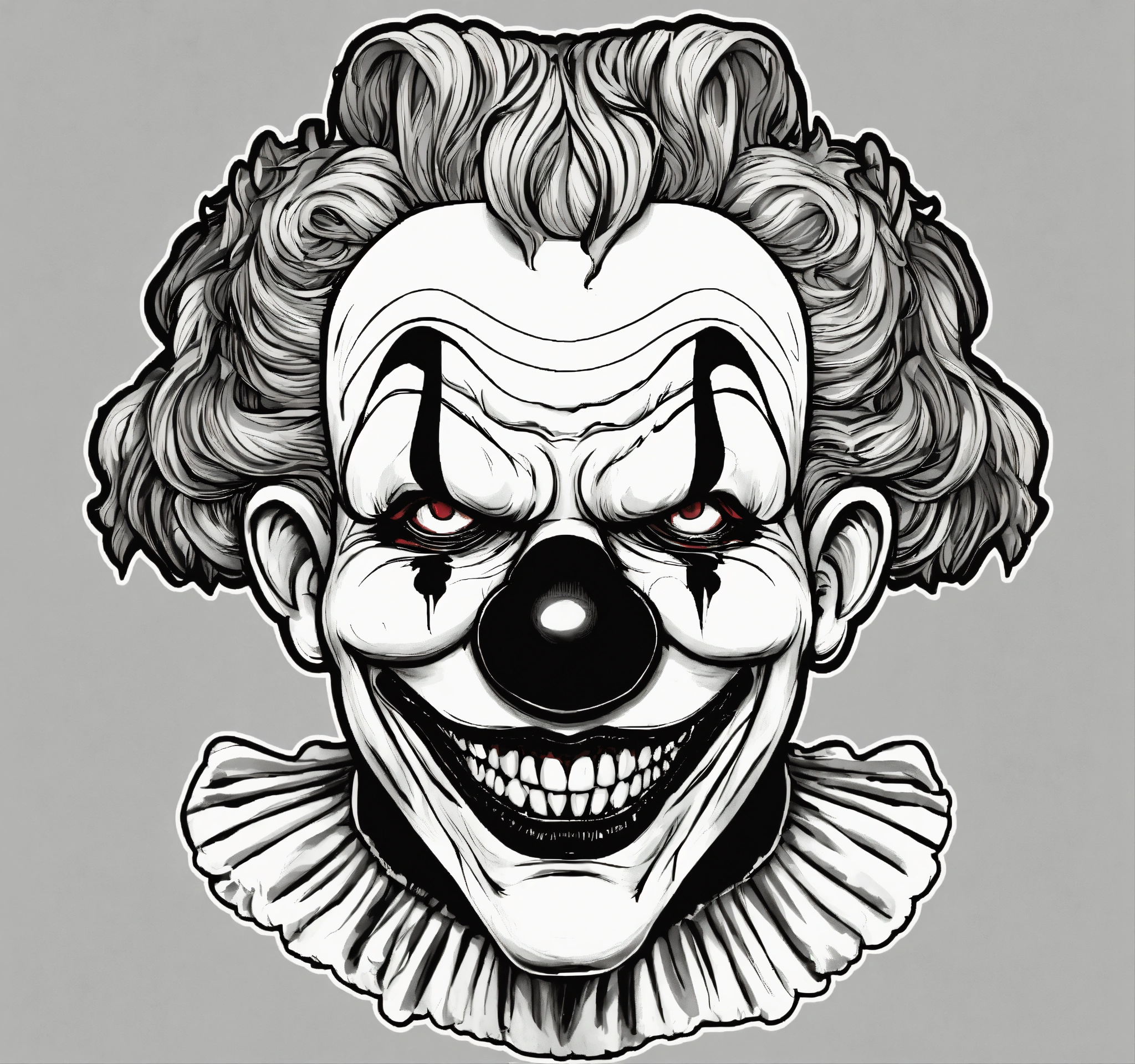 Lexica - Sticker, evil black and white full clown head, lineart, line ...