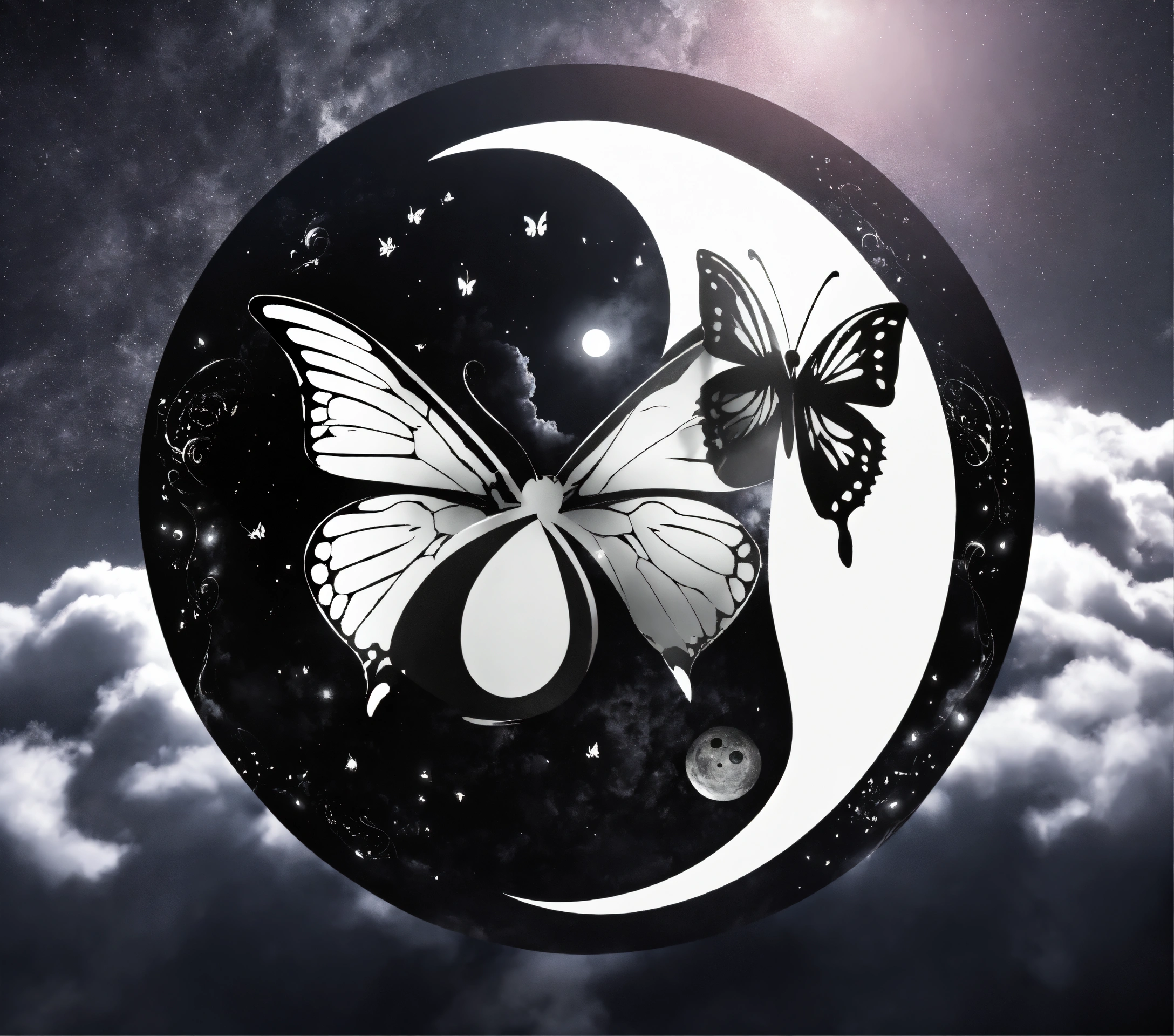 Lexica - Ying-yang epic black and white lights logo with moon butterfly ...