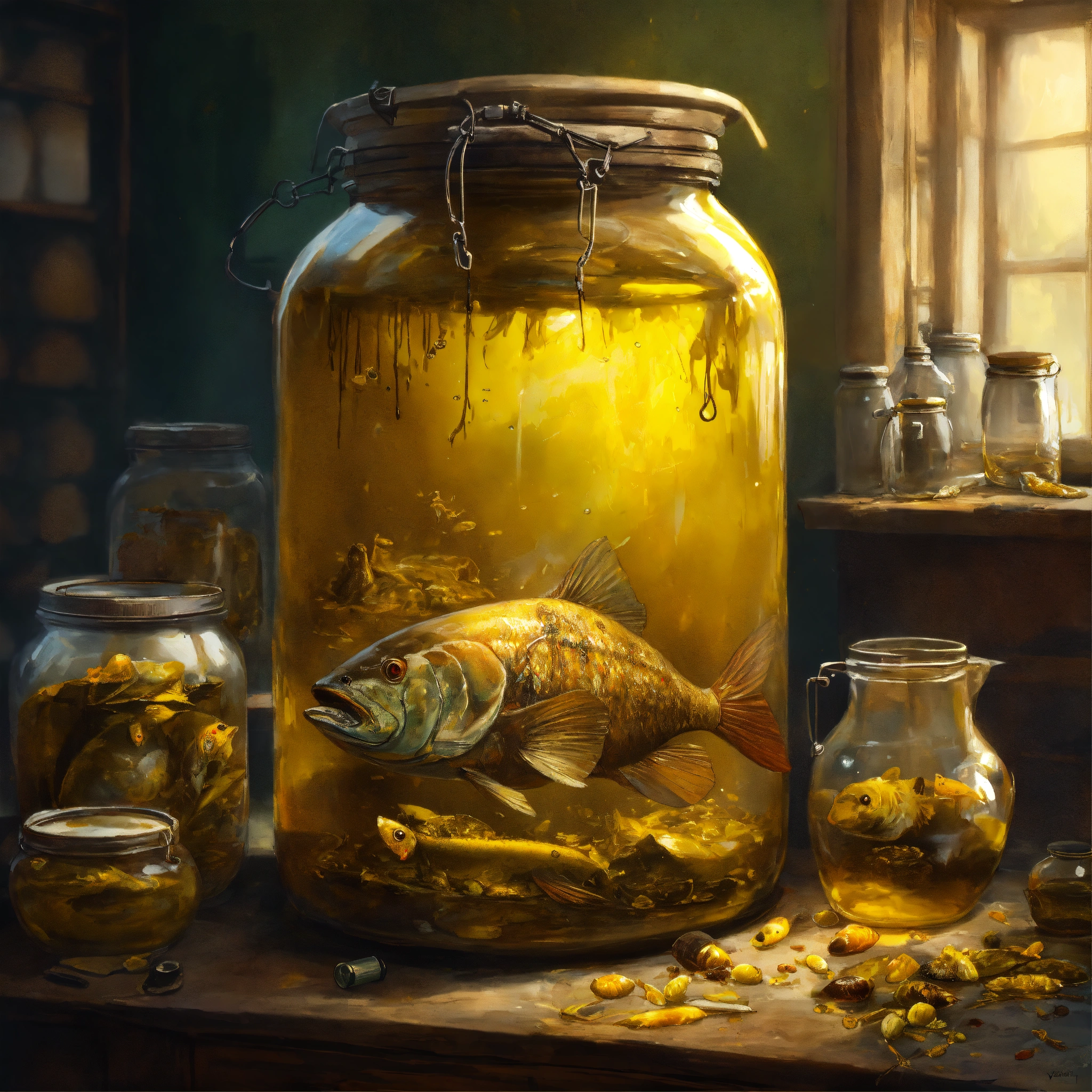 Lexica - Concept art of a vintage corked and labeled big jar of dirty ...