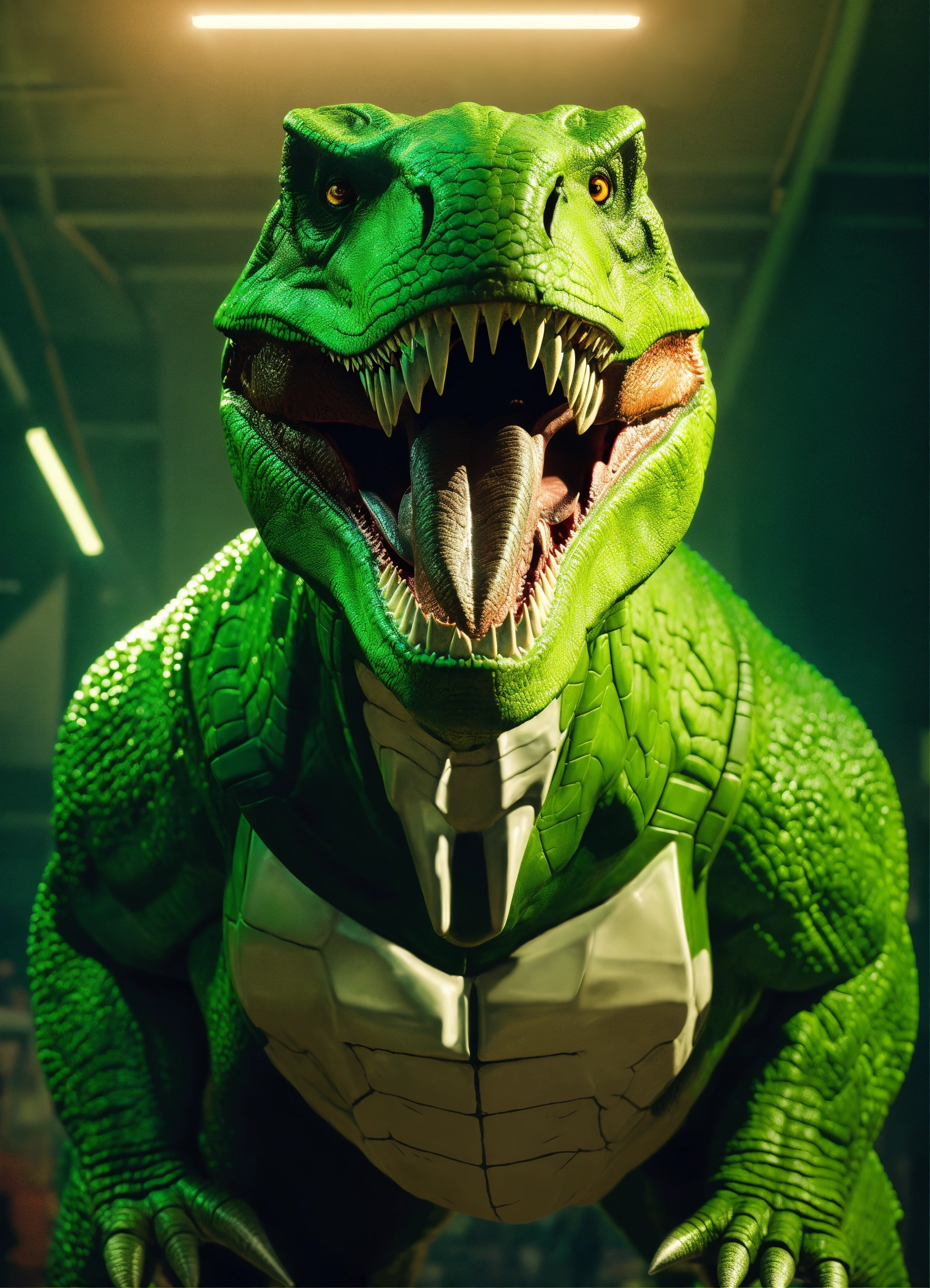 Lexica Green T Rex In A Comic Book Style And Volumetric Lighting